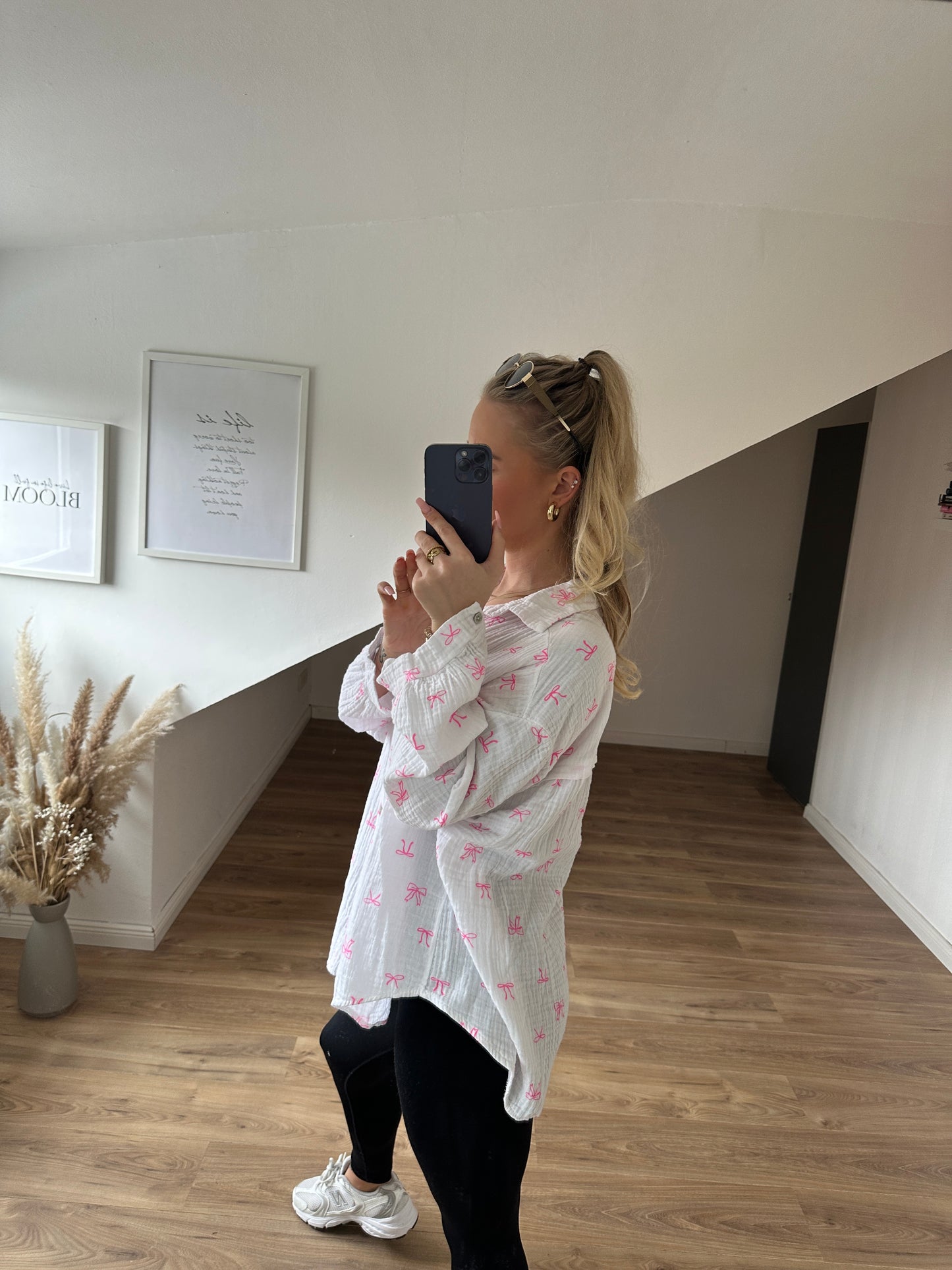 Musselin Bluse "Schleifchen" Weiß/Pink