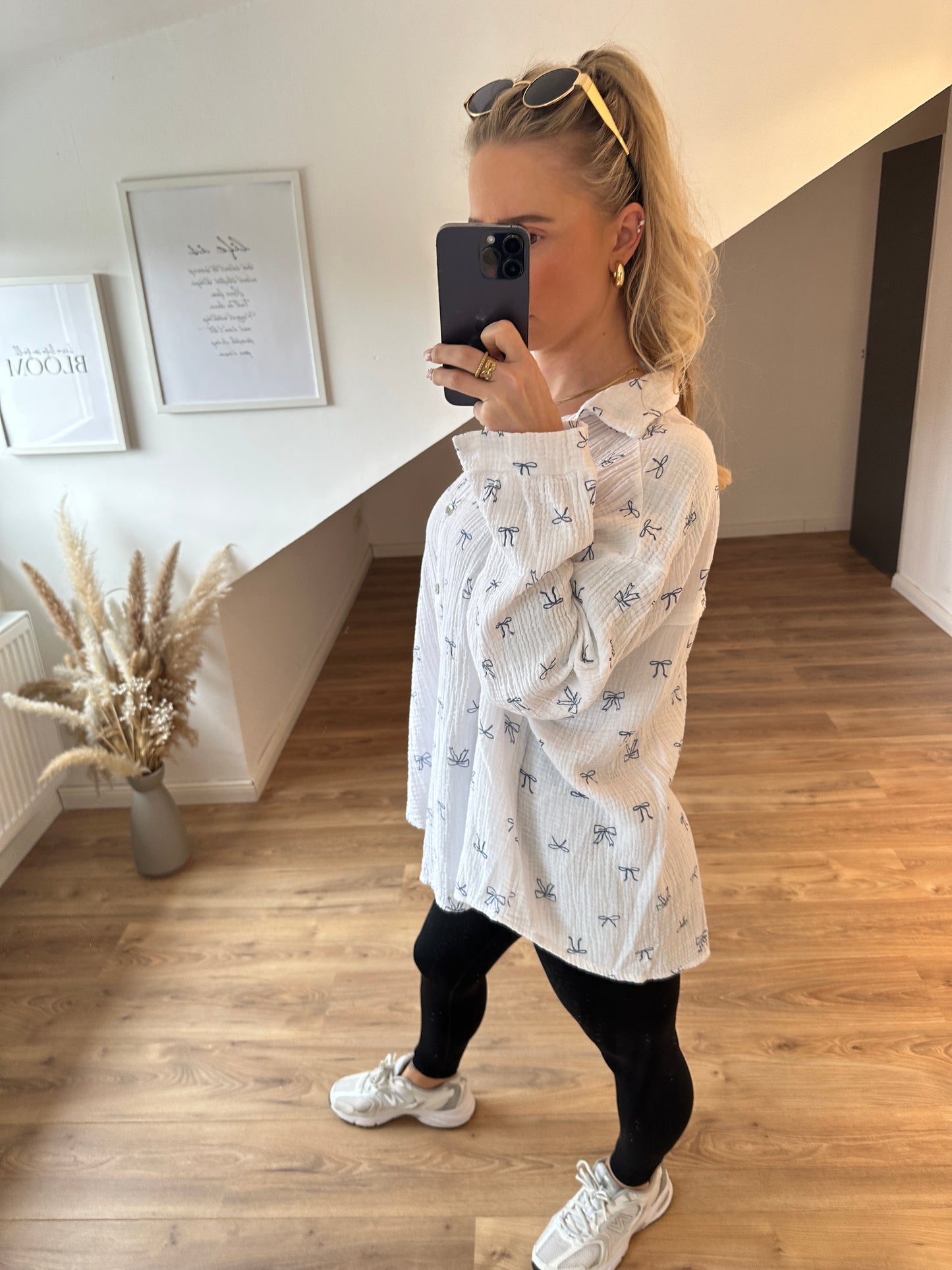 Musselin Bluse "Schleifchen" Weiß/Pink