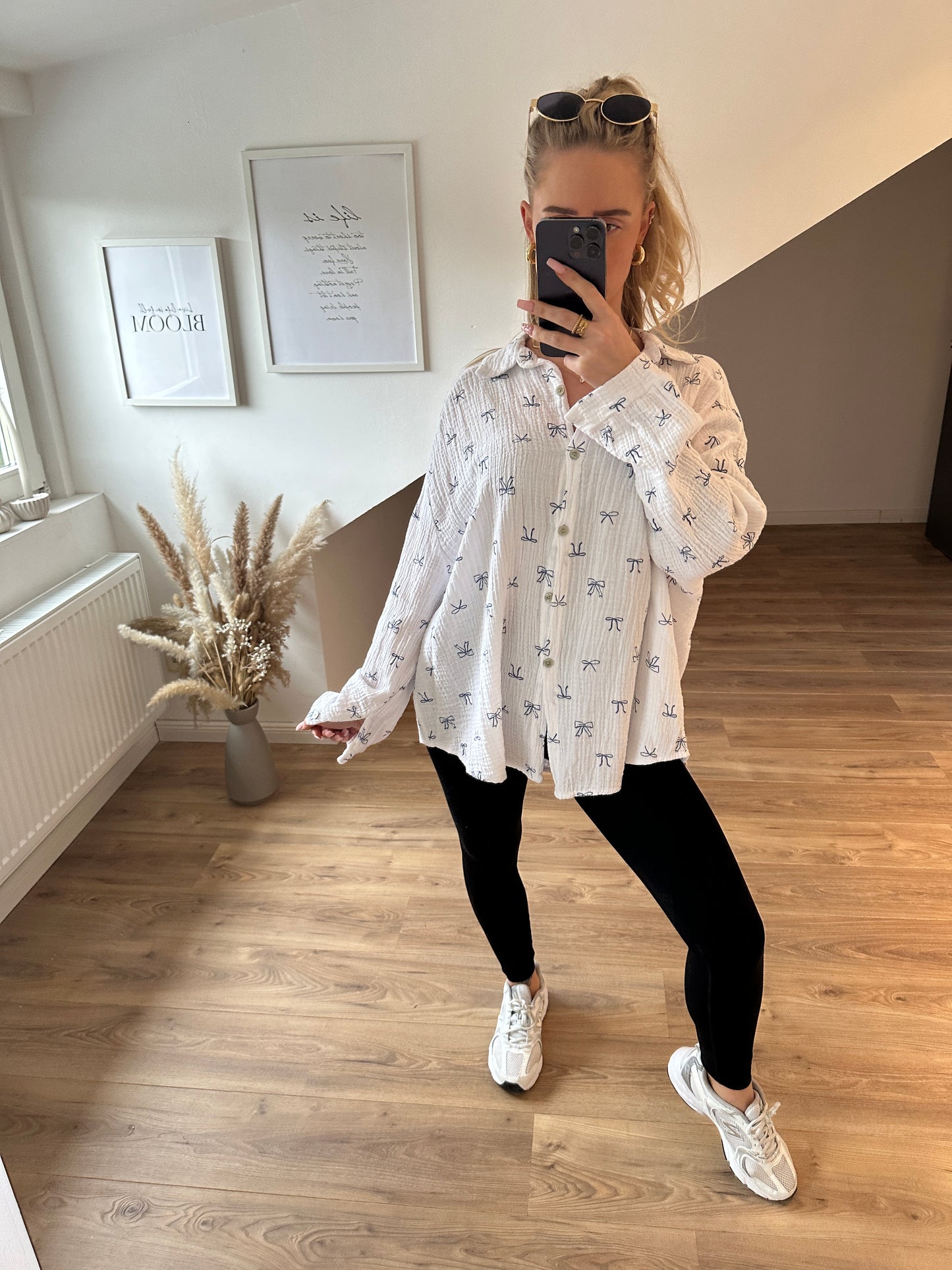 Musselin Bluse "Schleifchen" Weiß/Pink