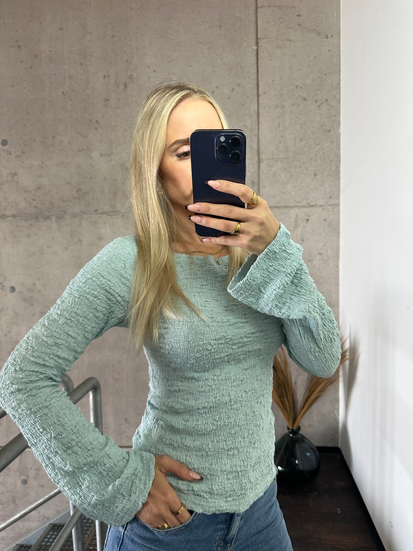 Langarm Krepp Türkis