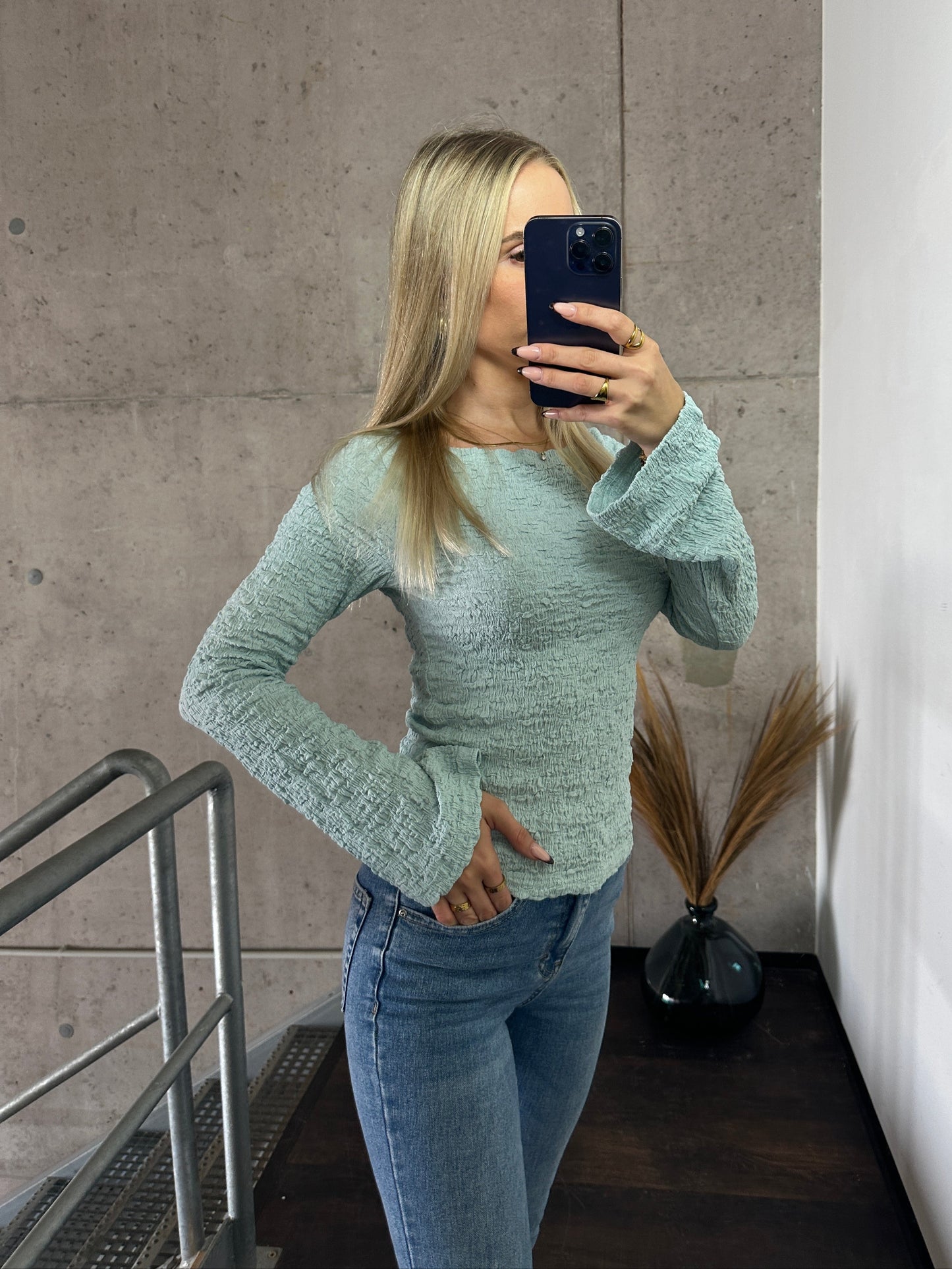 Langarm Krepp Türkis