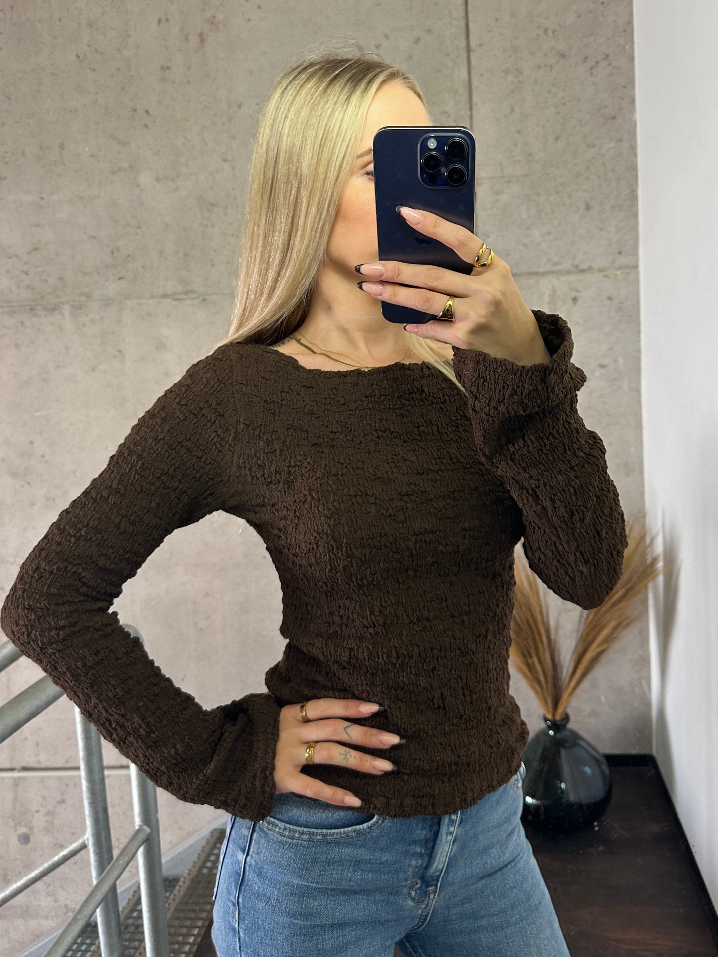 Langarm Krepp Braun