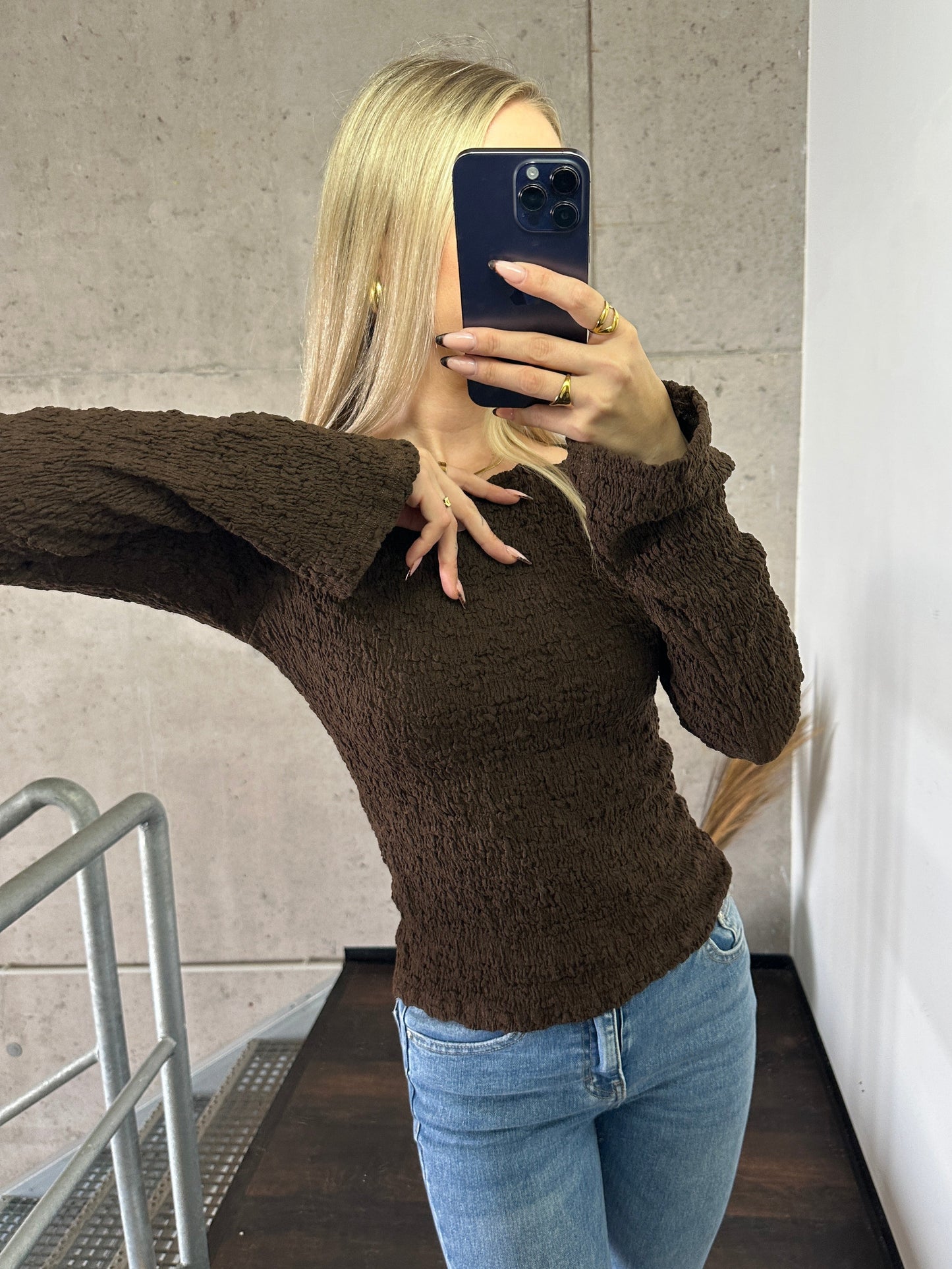 Langarm Krepp Braun