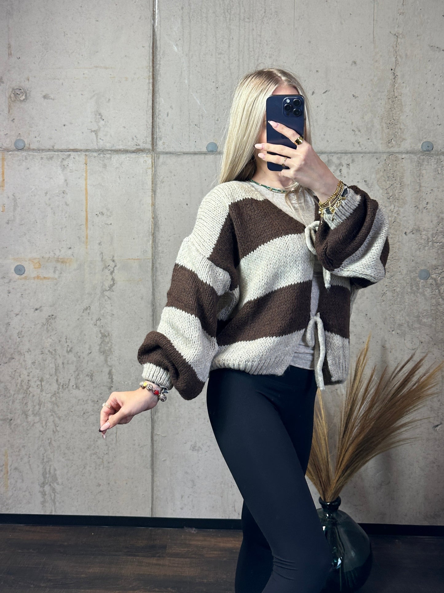 Knoten Cardigan "Leni" Streifi Braun/Taupe
