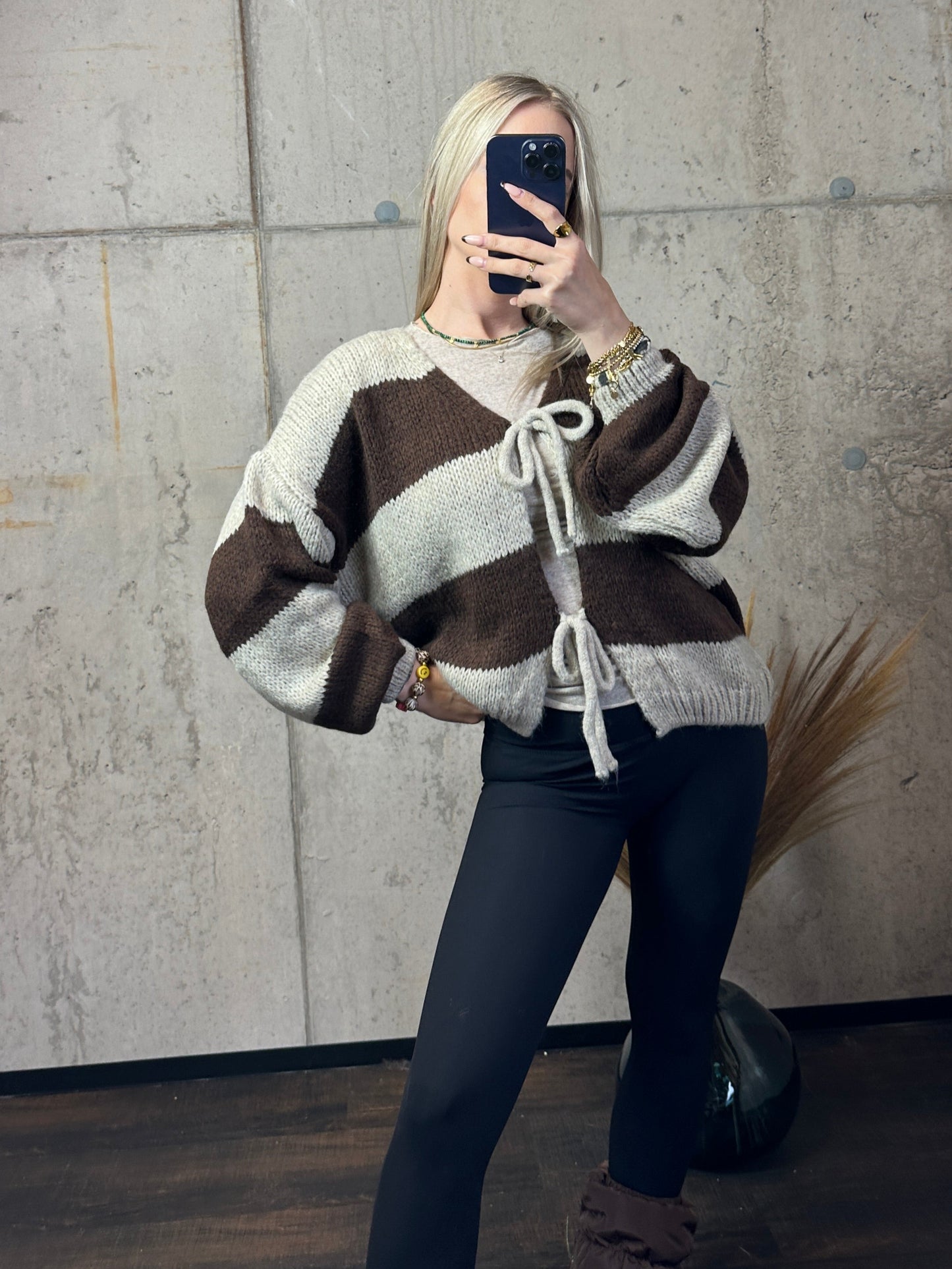 Knoten Cardigan "Leni" Streifi Braun/Taupe