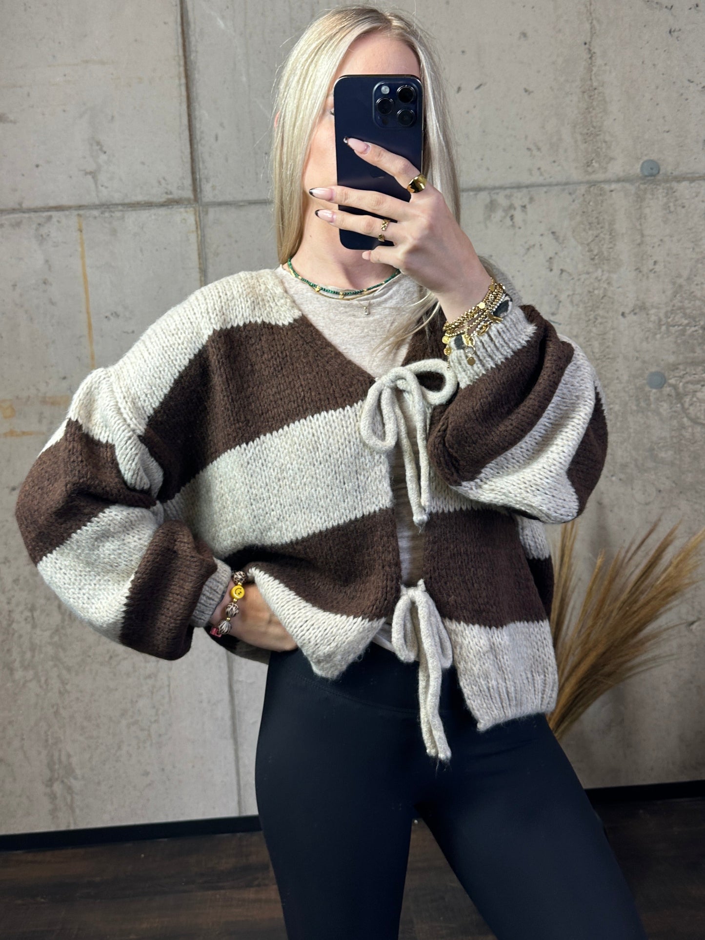 Knoten Cardigan "Leni" Streifi Braun/Taupe