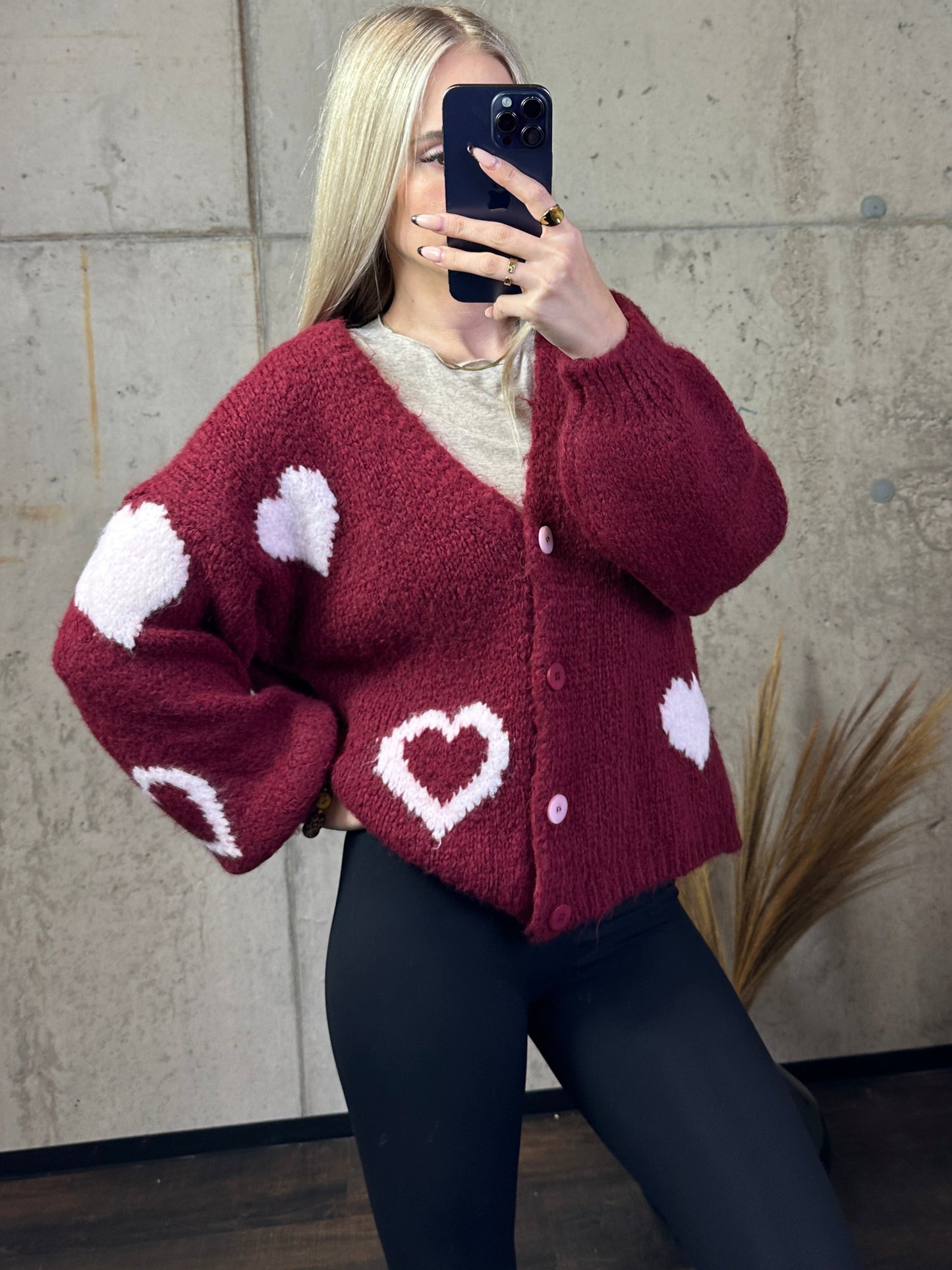 Cardigan „Herzi“ Bordeaux/Weiß
