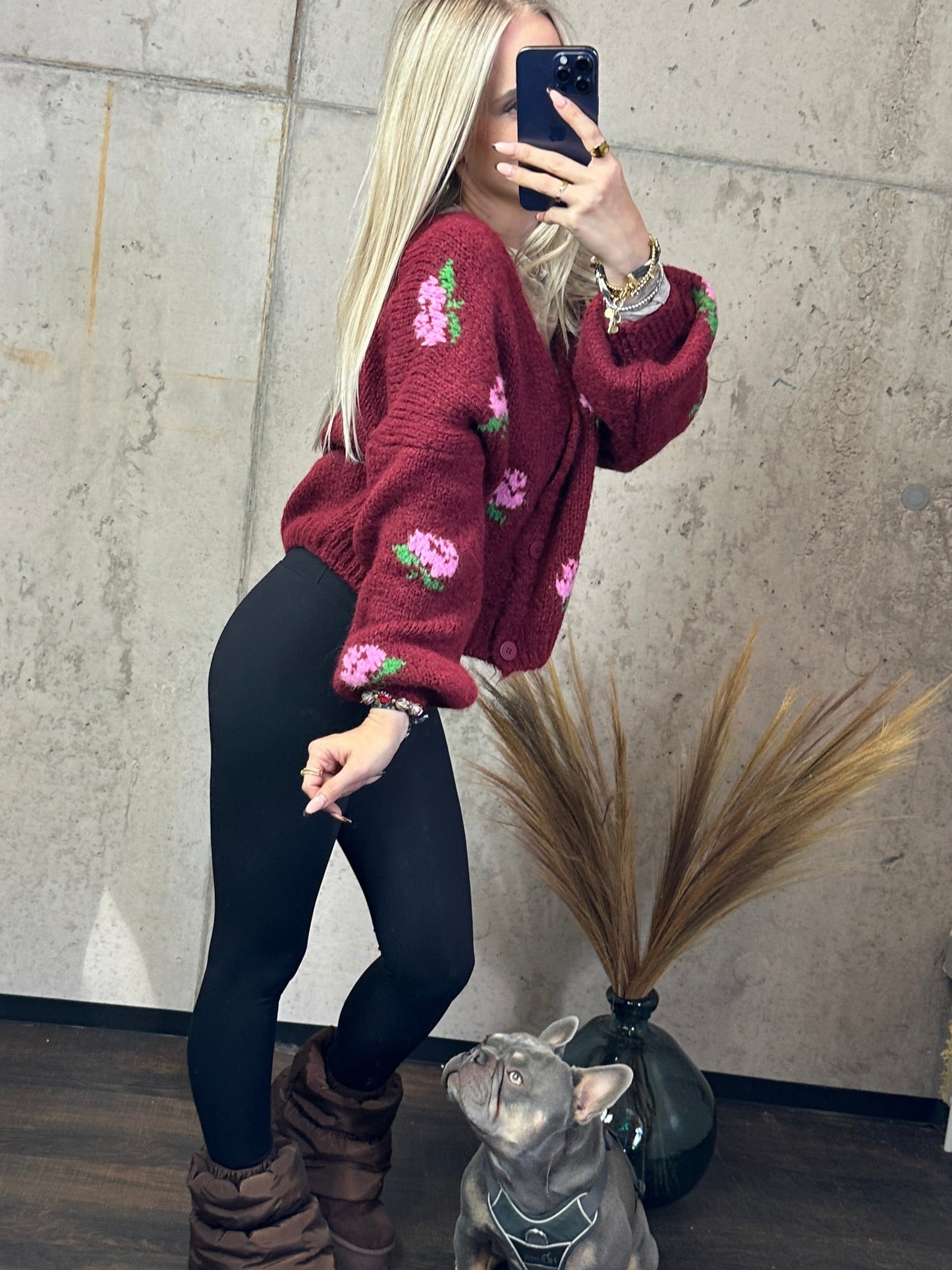 Cardigan Blumi Bordeauxrot