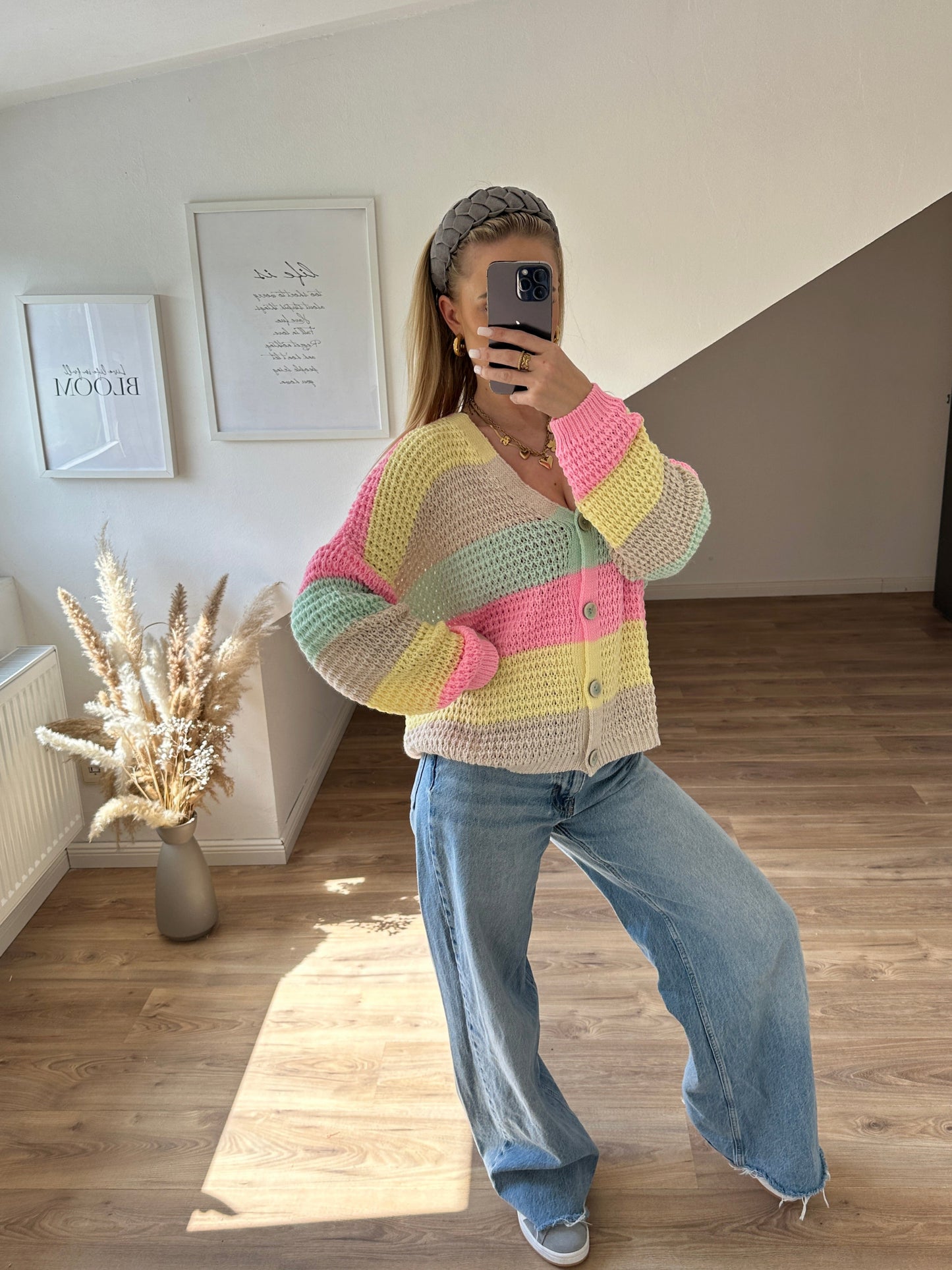 Strickjacke Sweety Gelb Beige Mint Rosa