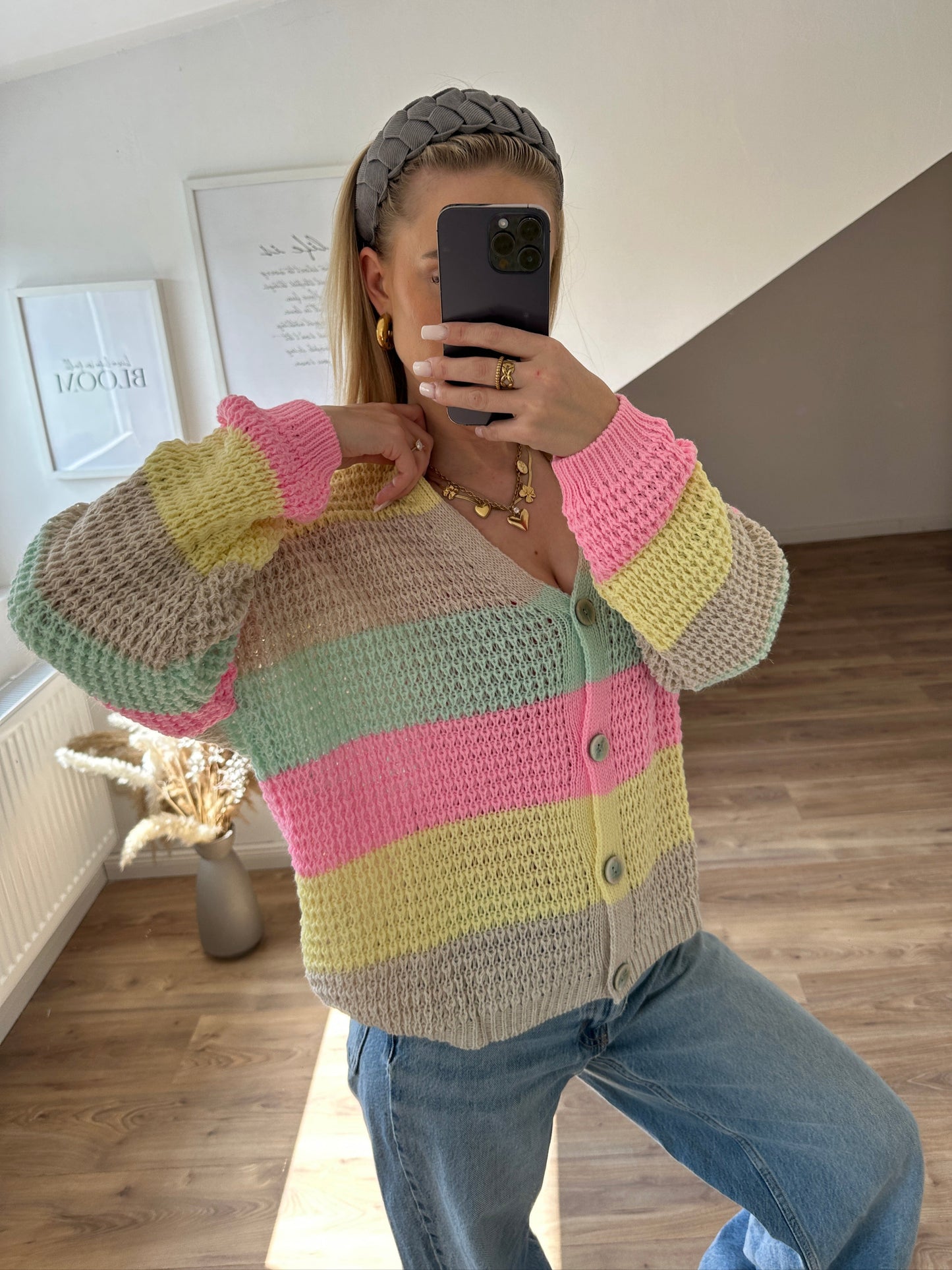 Strickjacke Sweety Gelb Beige Mint Rosa