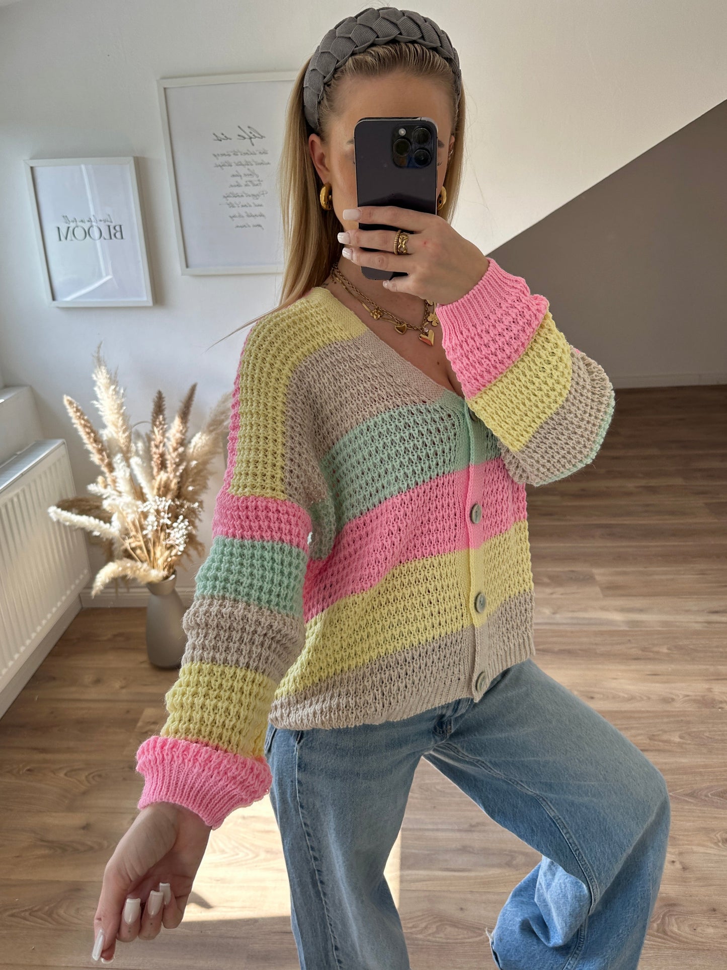 Strickjacke Sweety Gelb Beige Mint Rosa