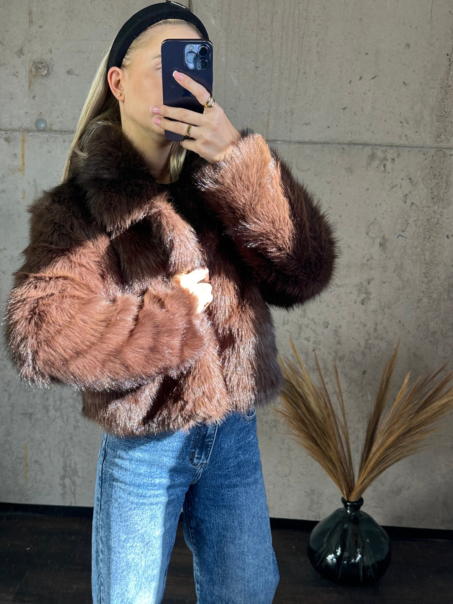 Kunstfell Jacke Dunkelbraun