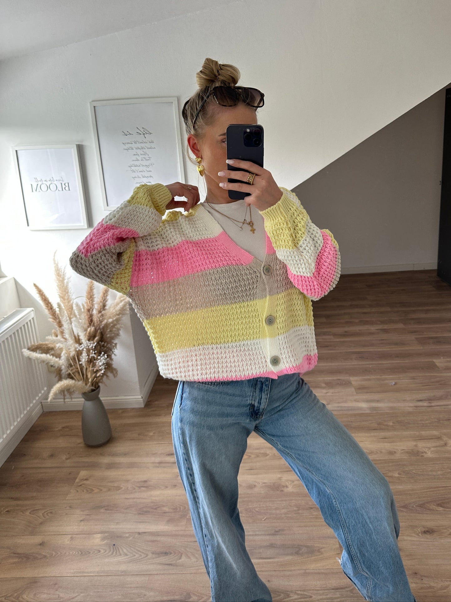 Strickjacke Sweety Gelb Rosa Beige Weiß