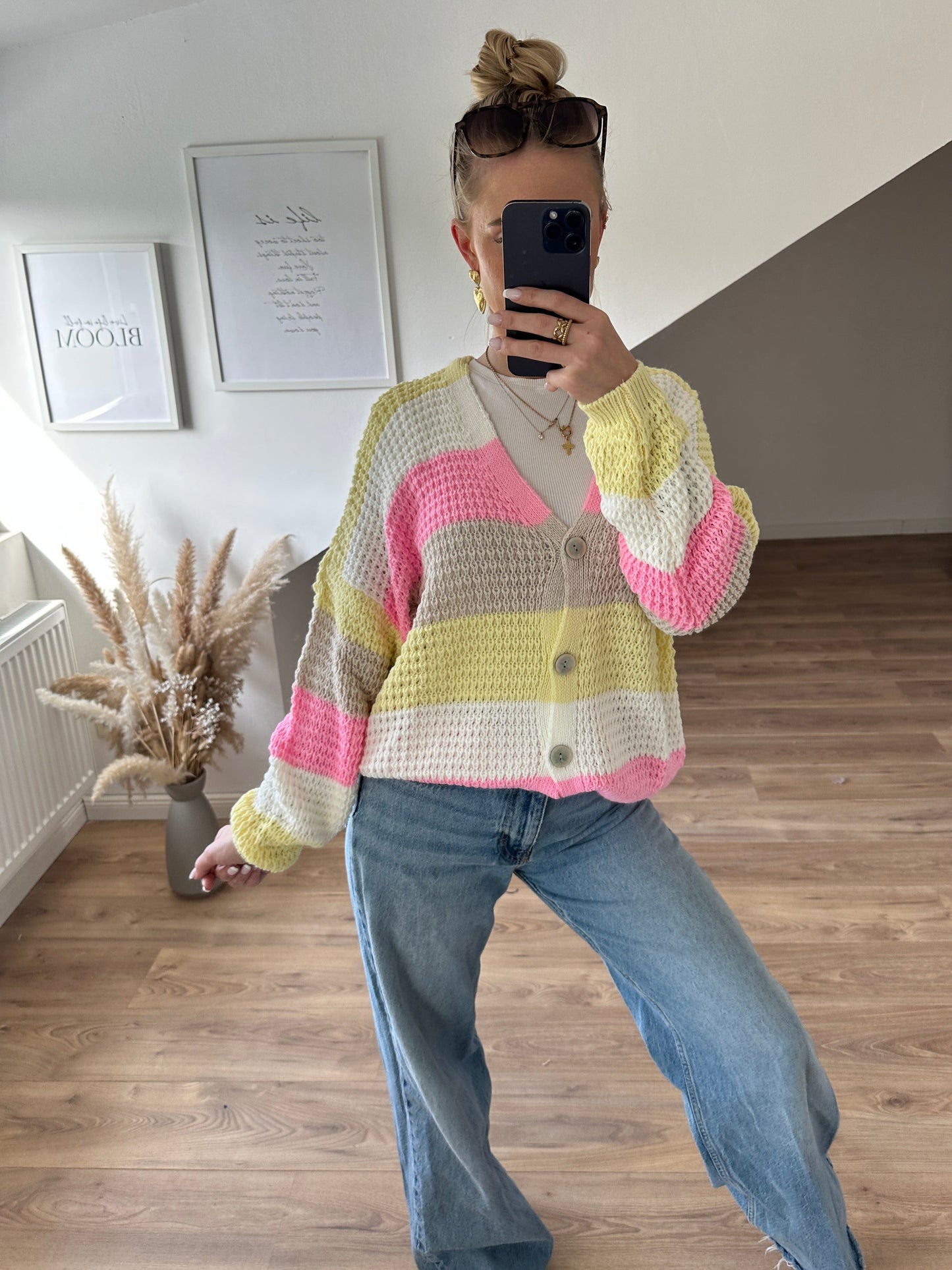 Strickjacke Sweety Gelb Rosa Beige Weiß