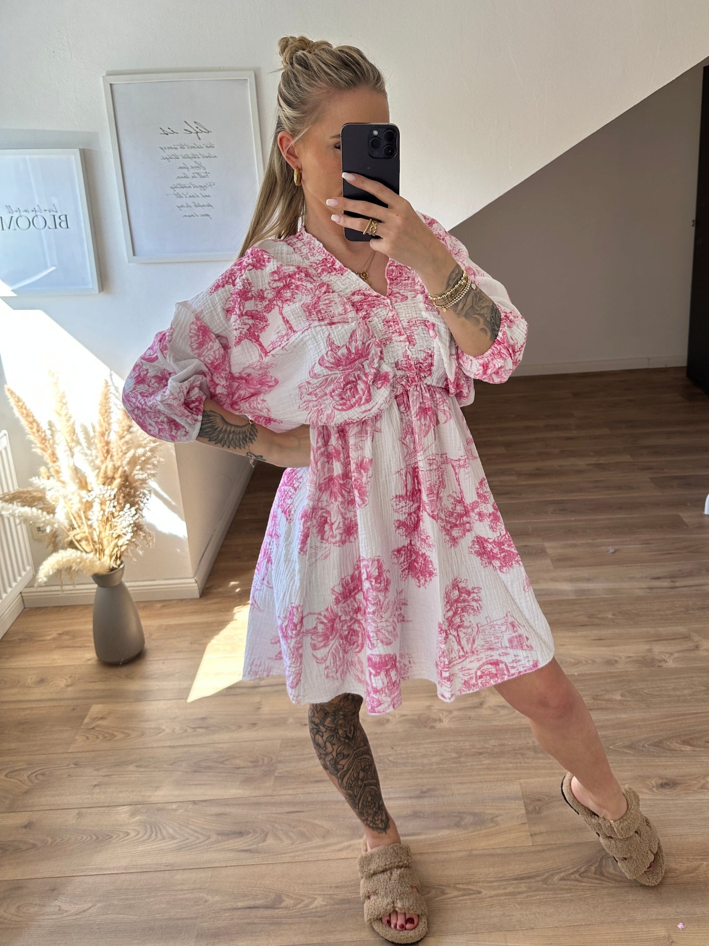 Musselin Kleid Pink Weiß