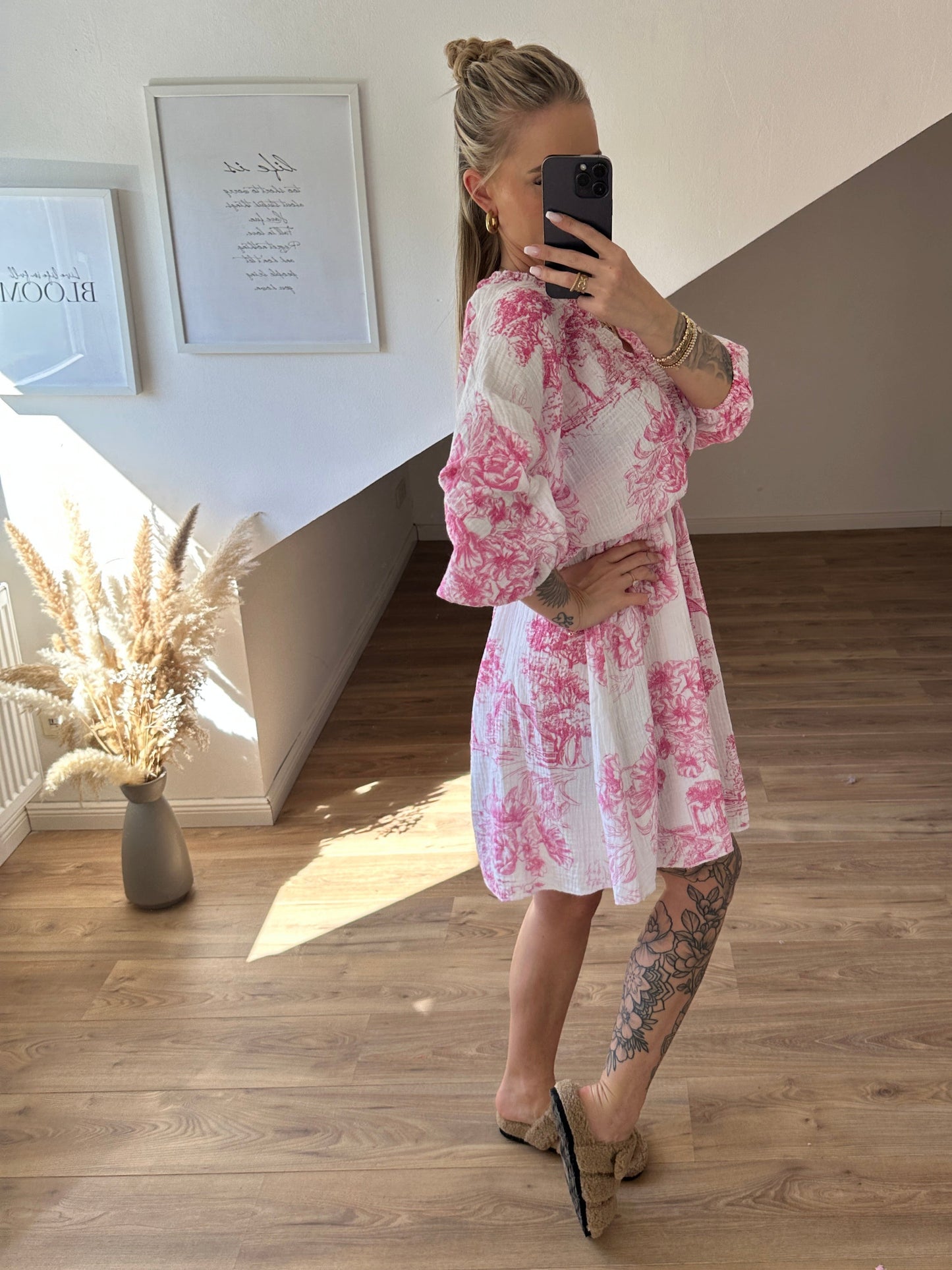 Musselin Kleid Pink Weiß