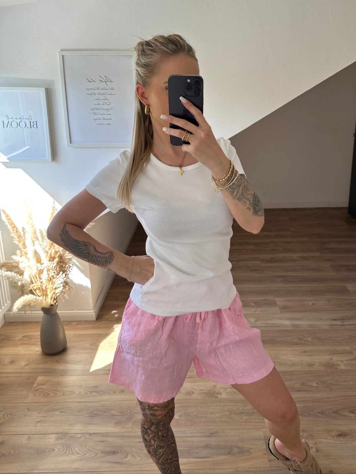 Basic geripptes T-Shirt Gelb