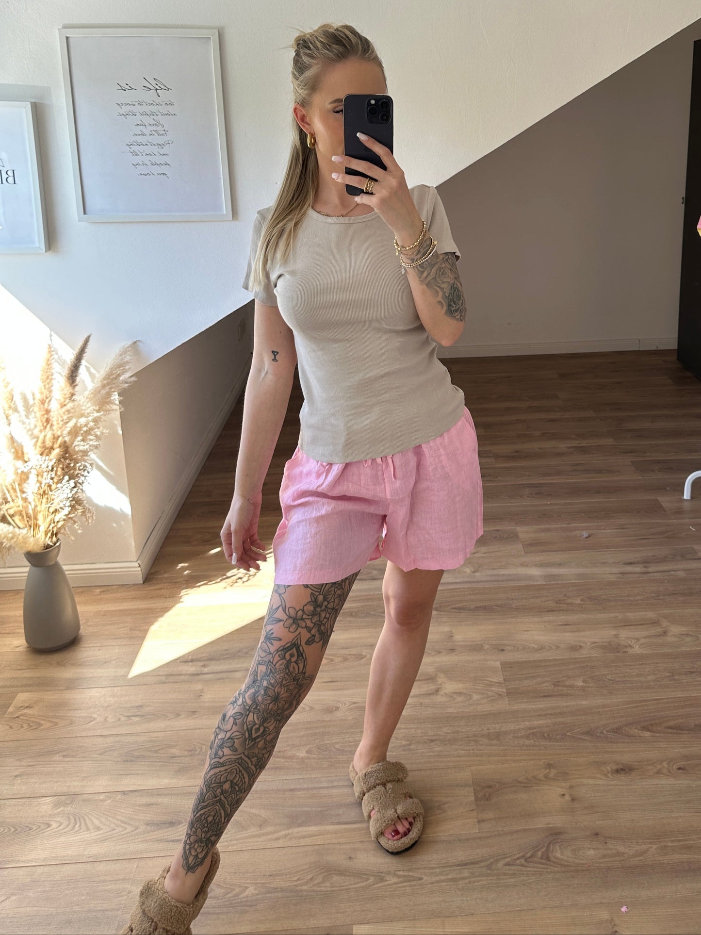 Basic geripptes T-Shirt Gelb