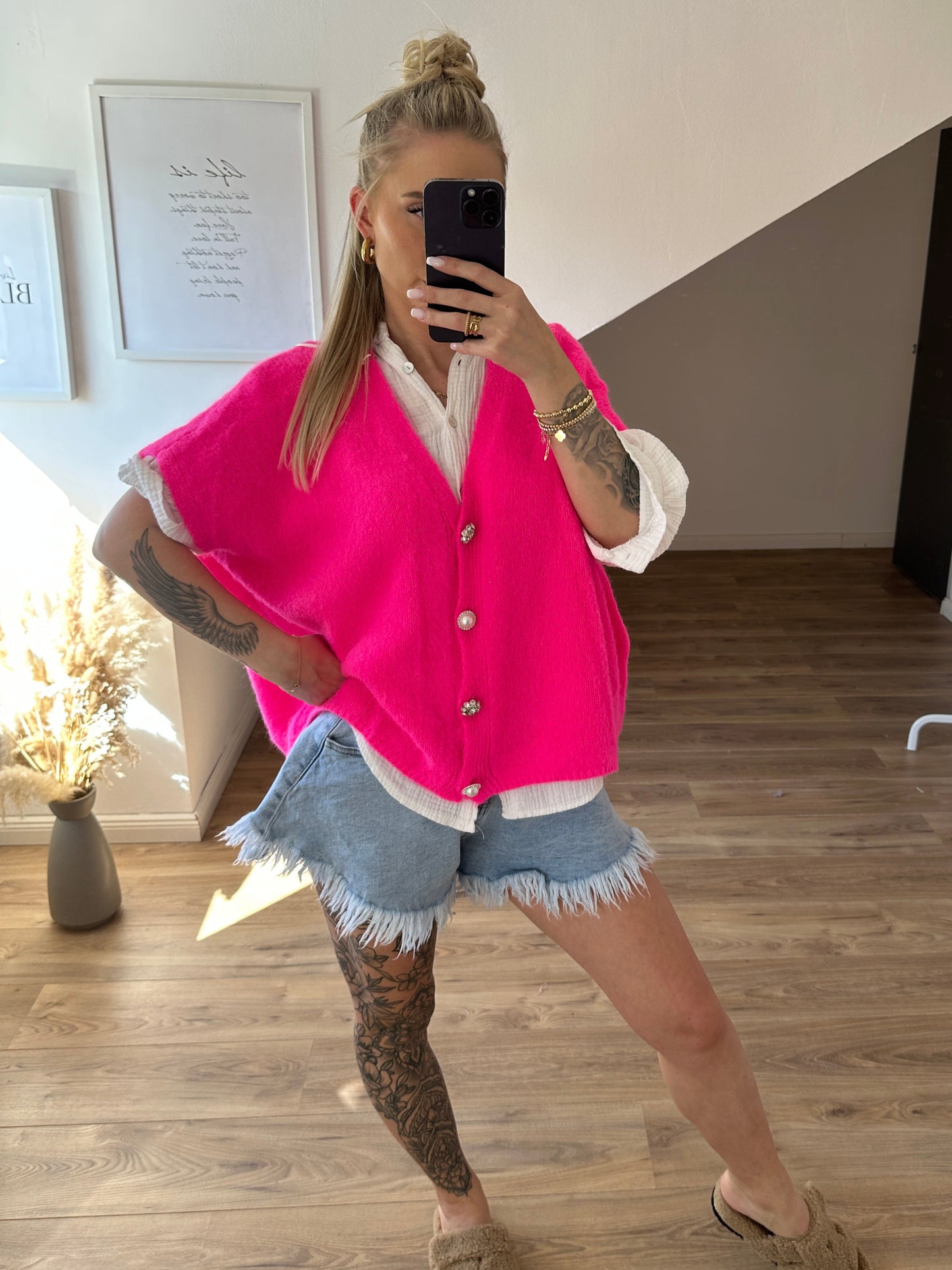 Alpaka Weste mit Glitzer Pink