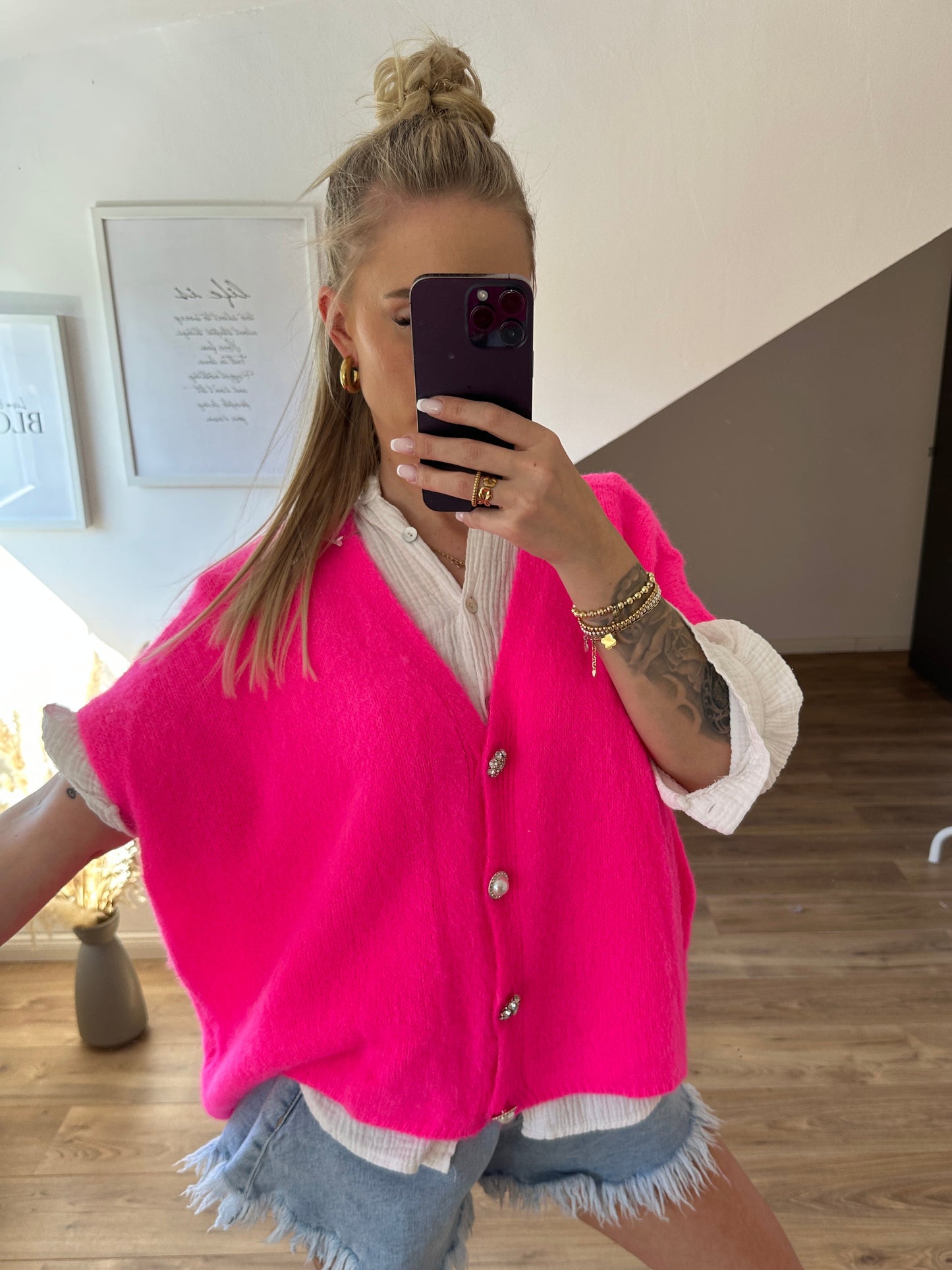 Alpaka Weste mit Glitzer Pink