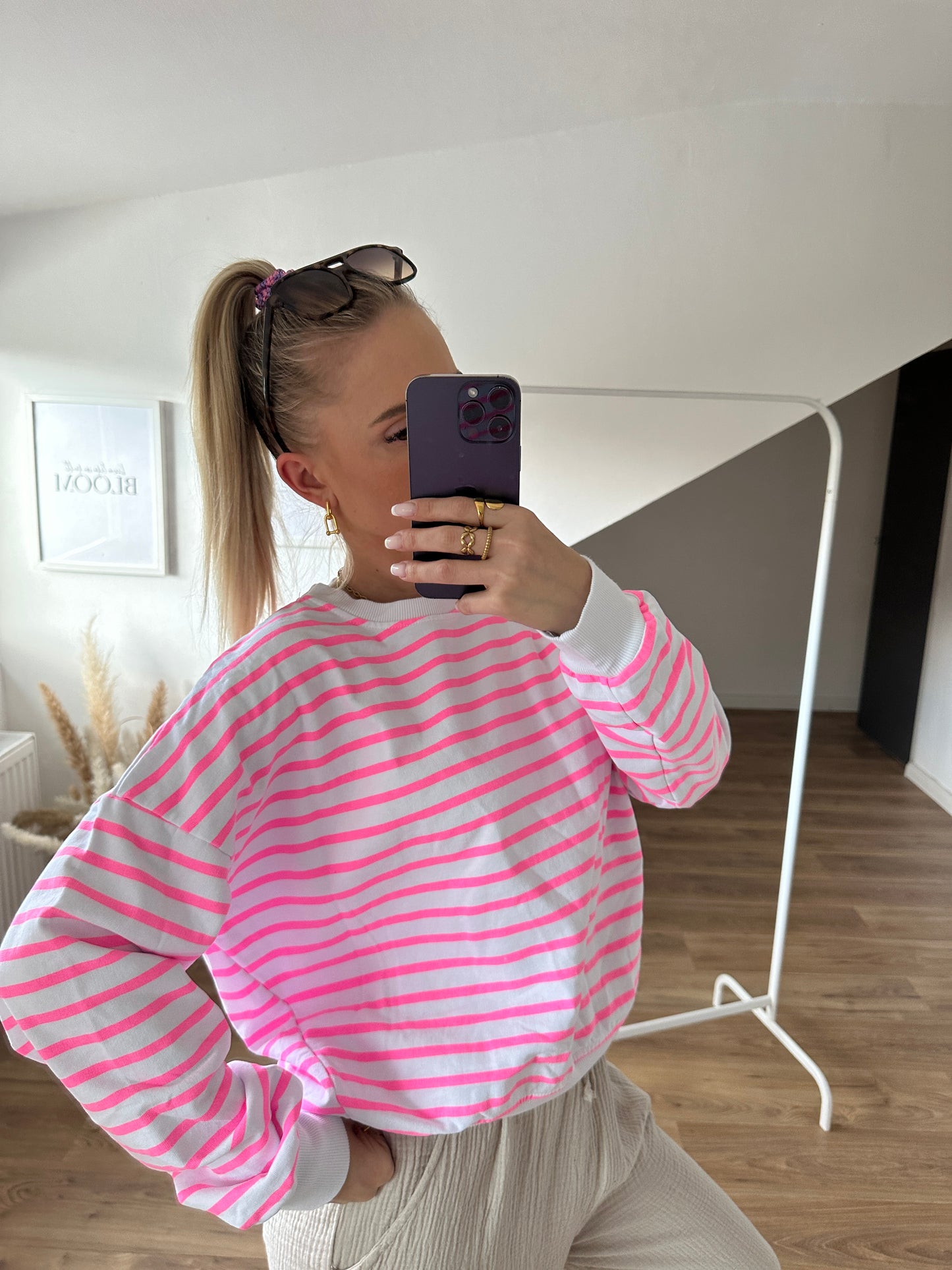 Pullover"Streifi" Orange Weiß