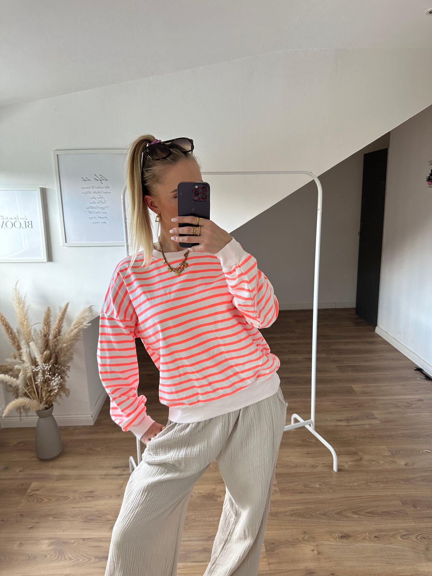 Pullover"Streifi" Orange Weiß