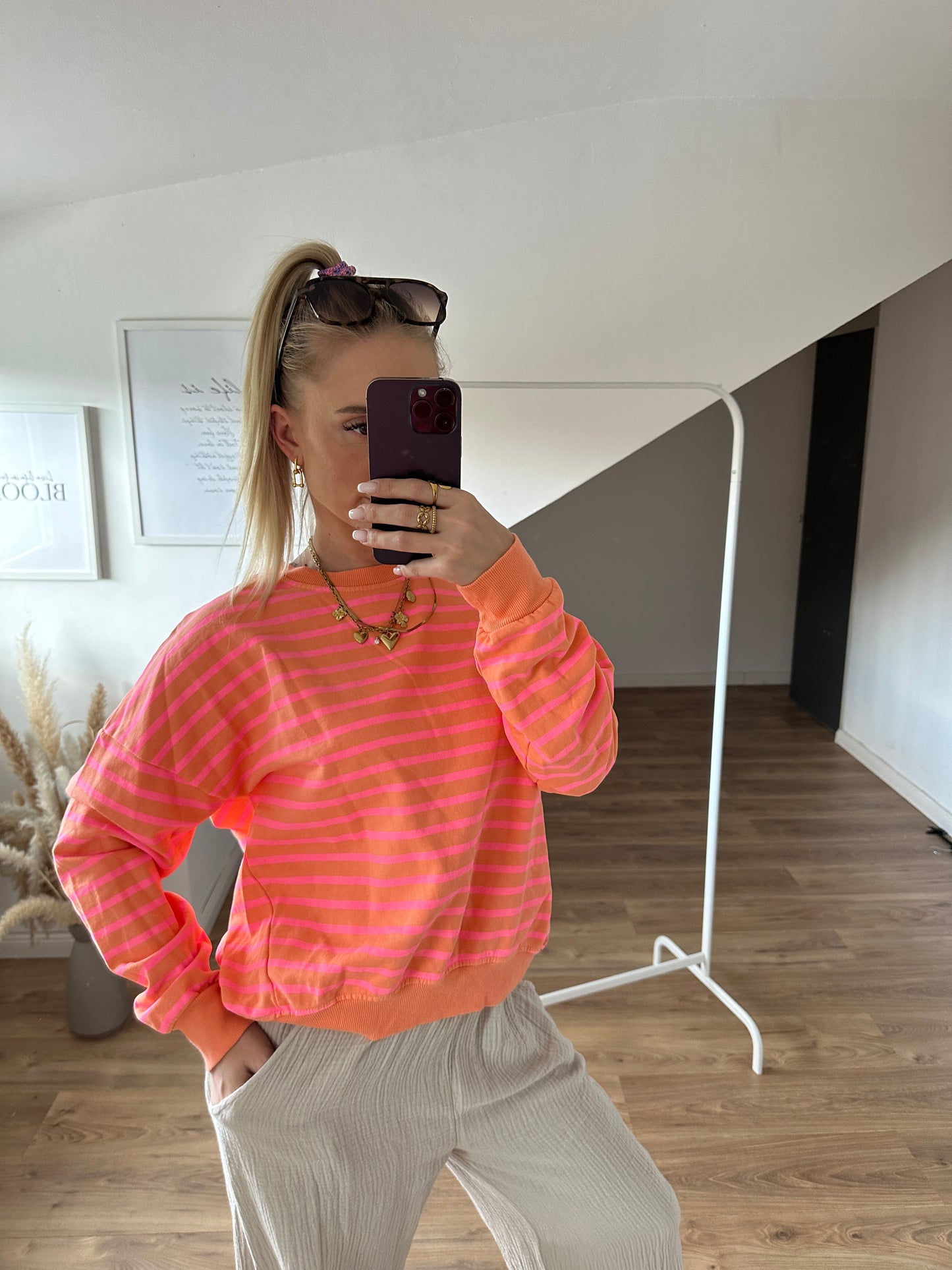 Pullover"Streifi" Orange Weiß