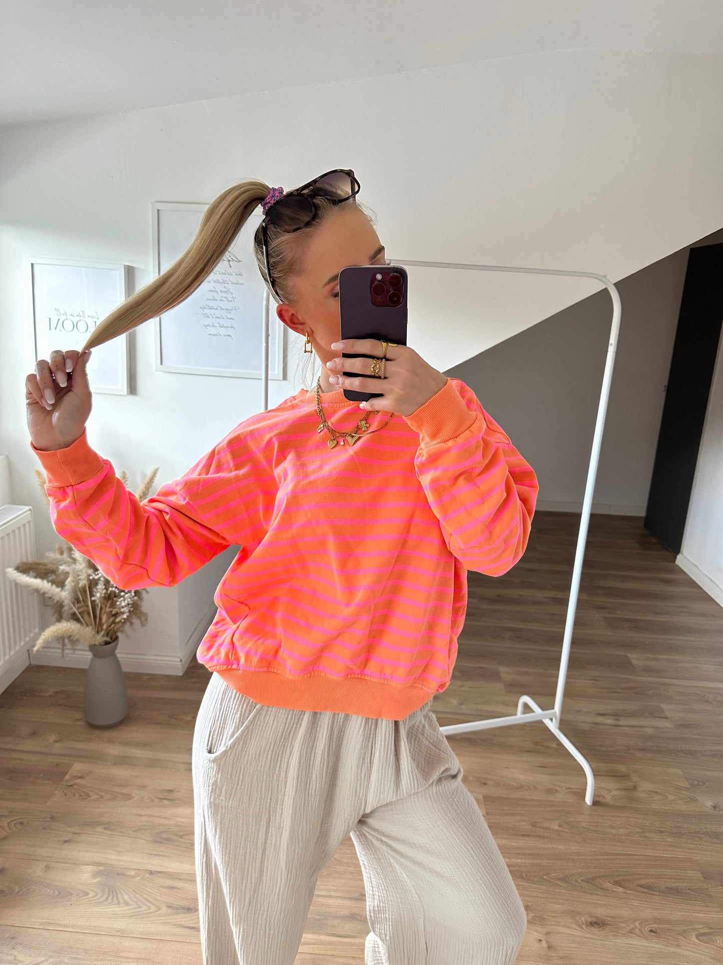 Pullover"Streifi" Orange Weiß