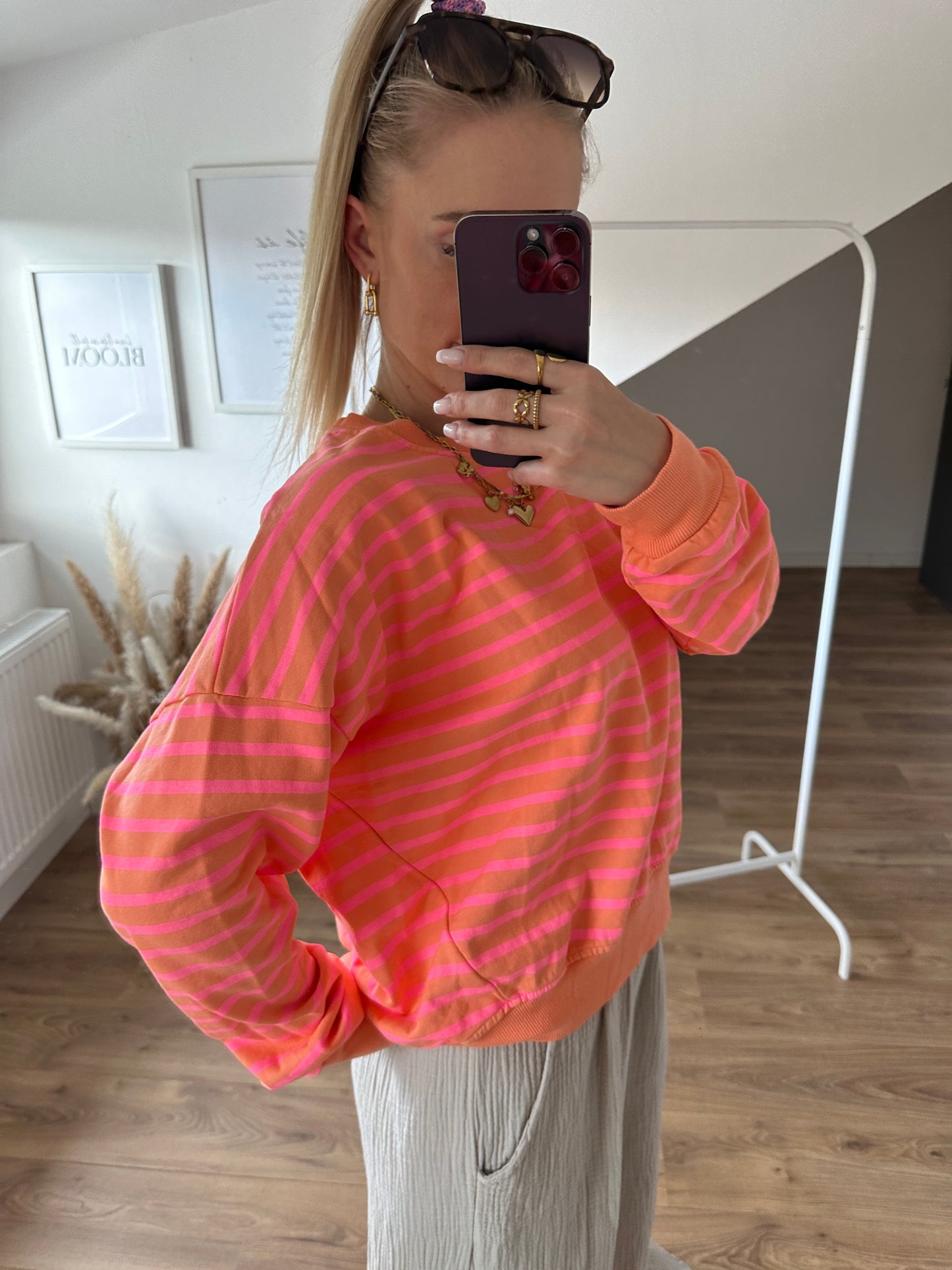 Pullover"Streifi" Orange Weiß