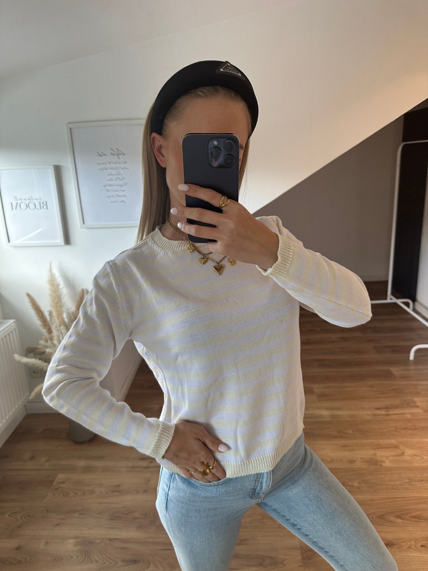 Streifchen Pulli Alva Gelb Weiß