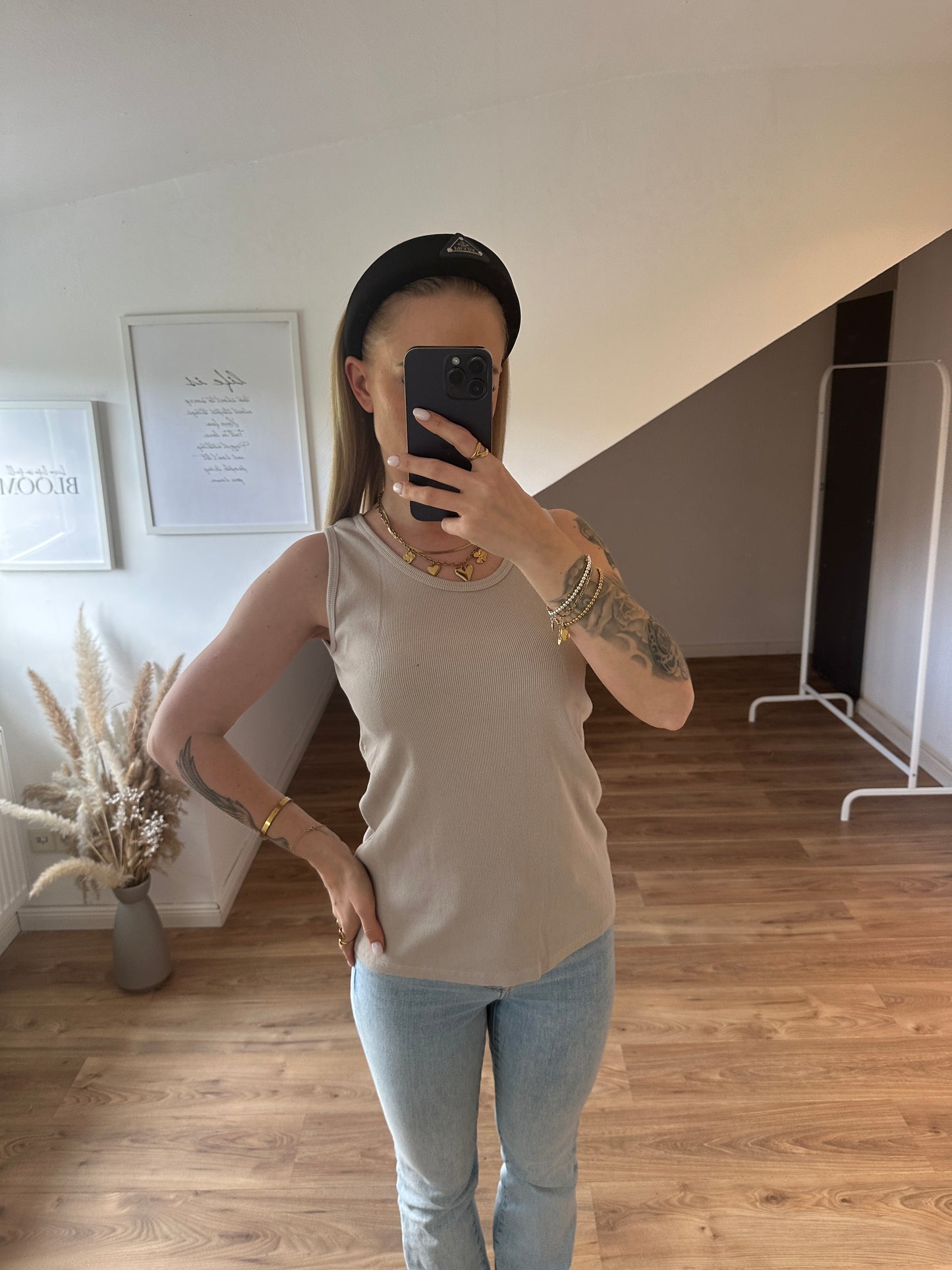 Top gerippt Taupe