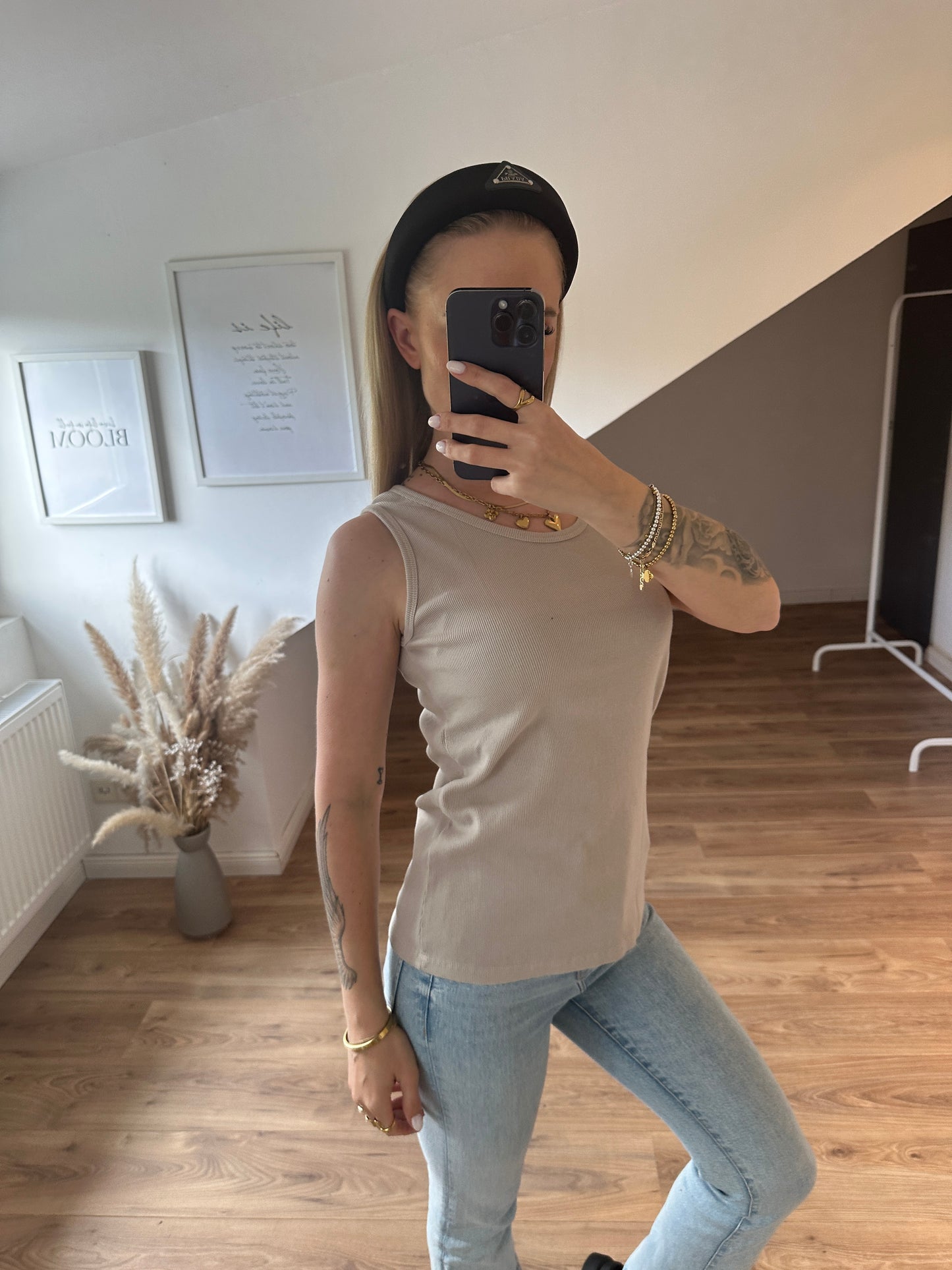 Top gerippt Taupe