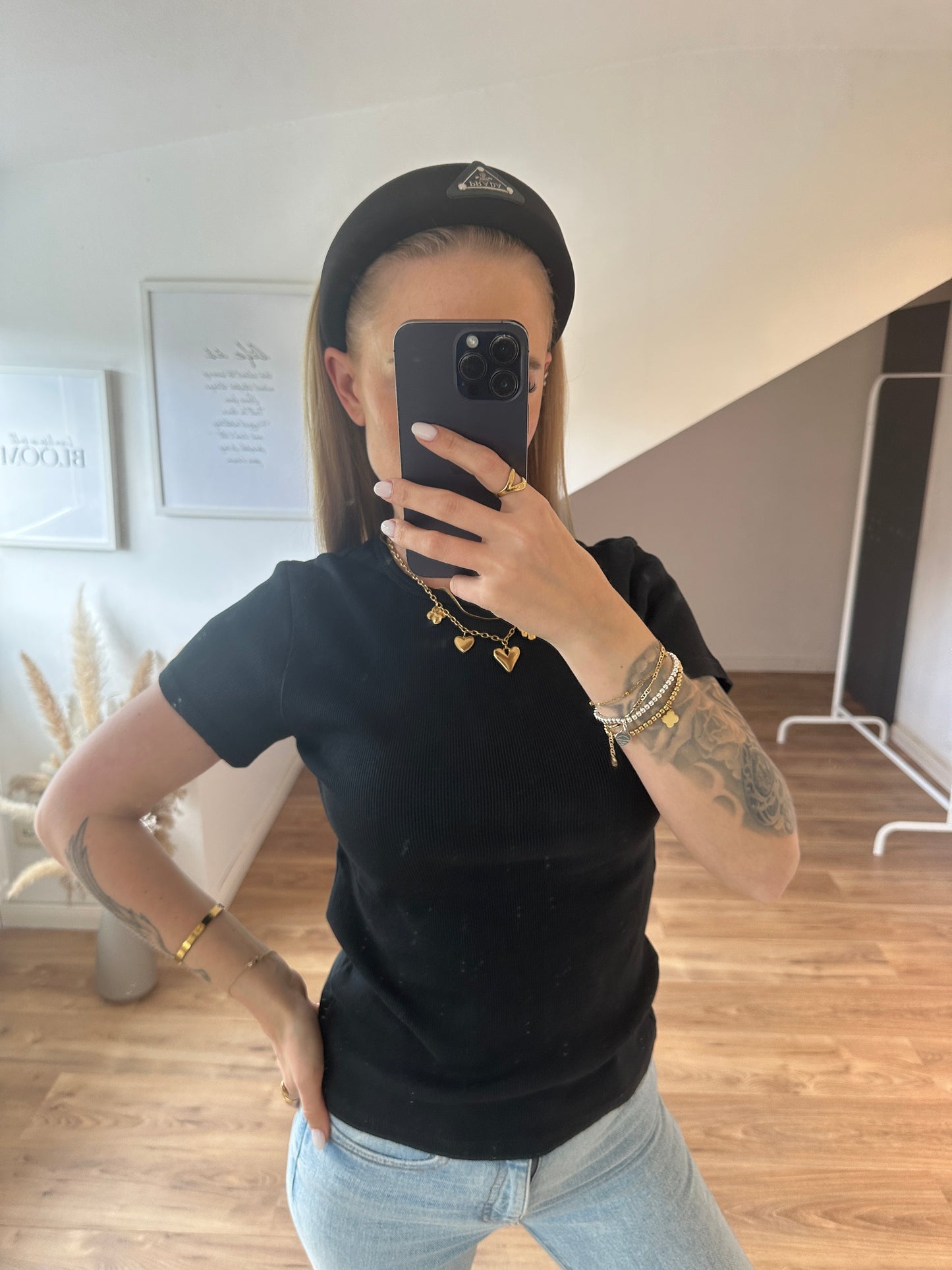 Basic geripptes T-Shirt Gelb