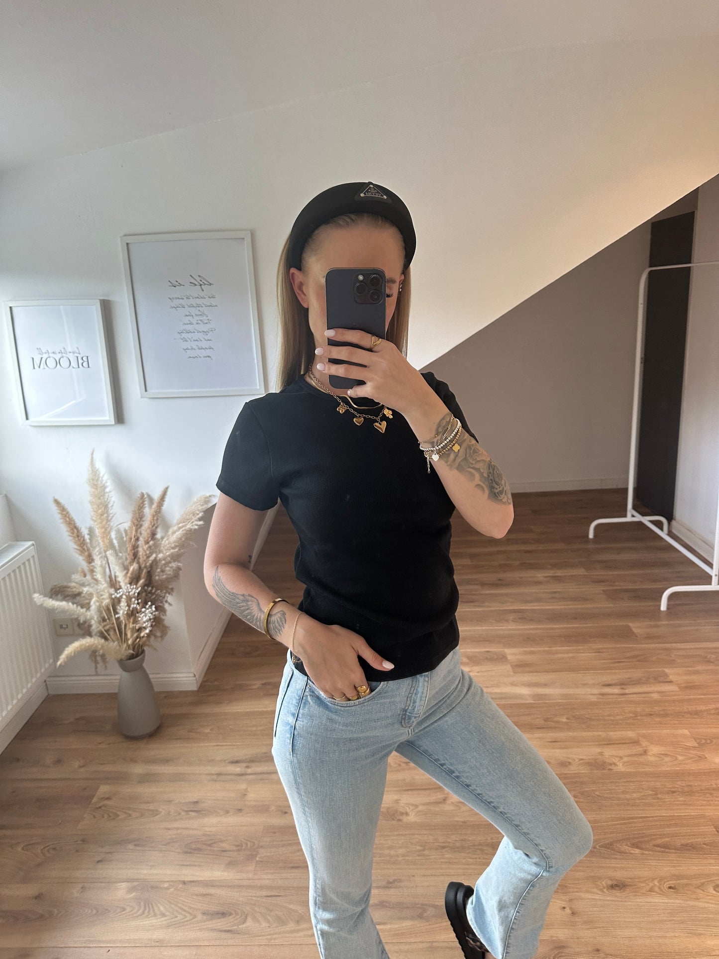 Basic geripptes T-Shirt Gelb