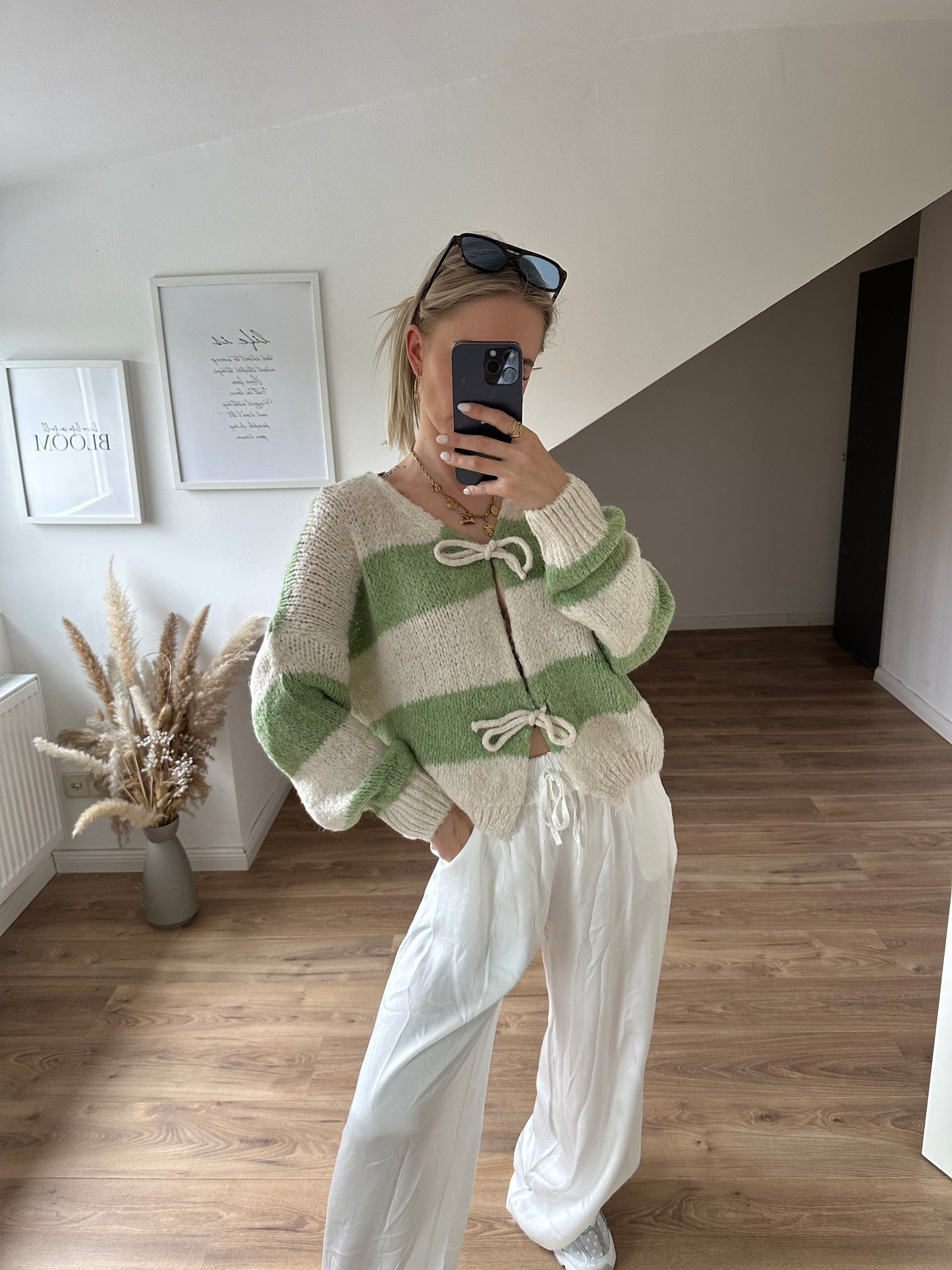 Knoten Cardigan "Leni" Streifi Türkis Beige