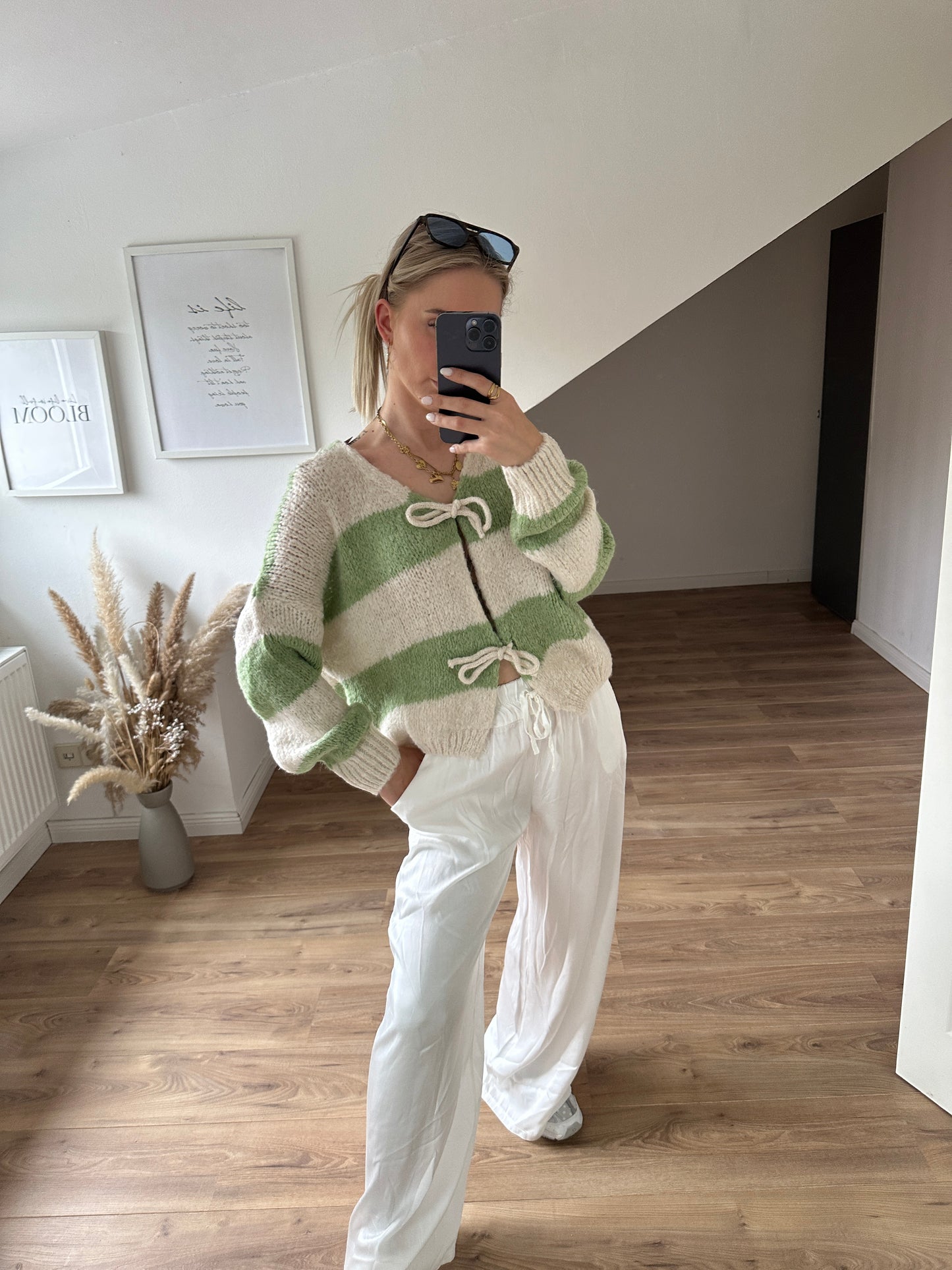 Knoten Cardigan "Leni" Streifi Türkis Beige
