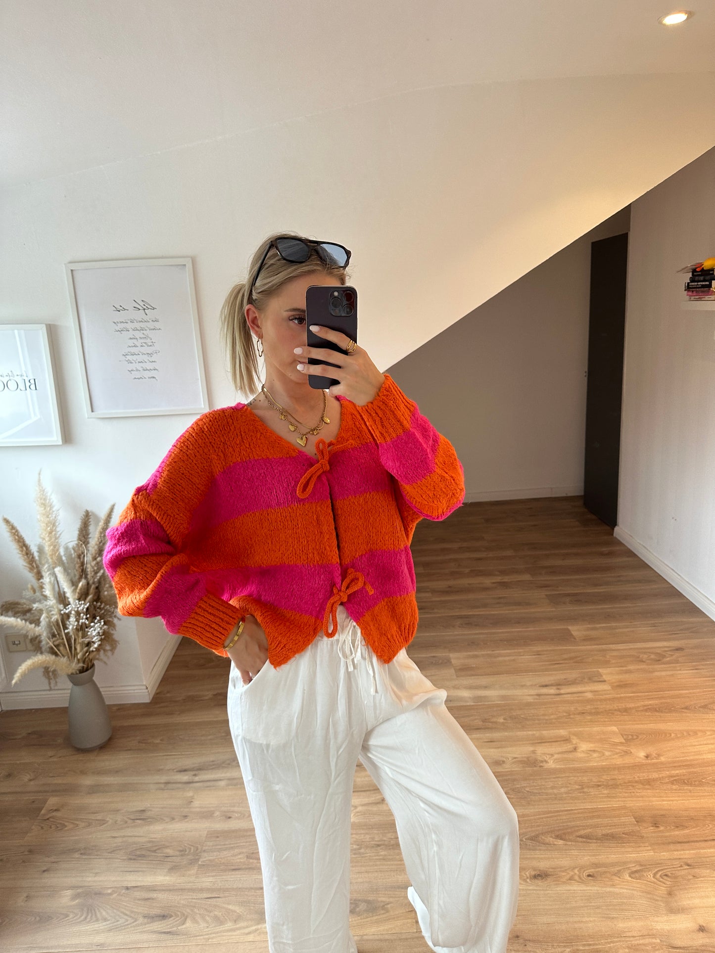 Knoten Cardigan "Leni" Streifi Türkis Beige
