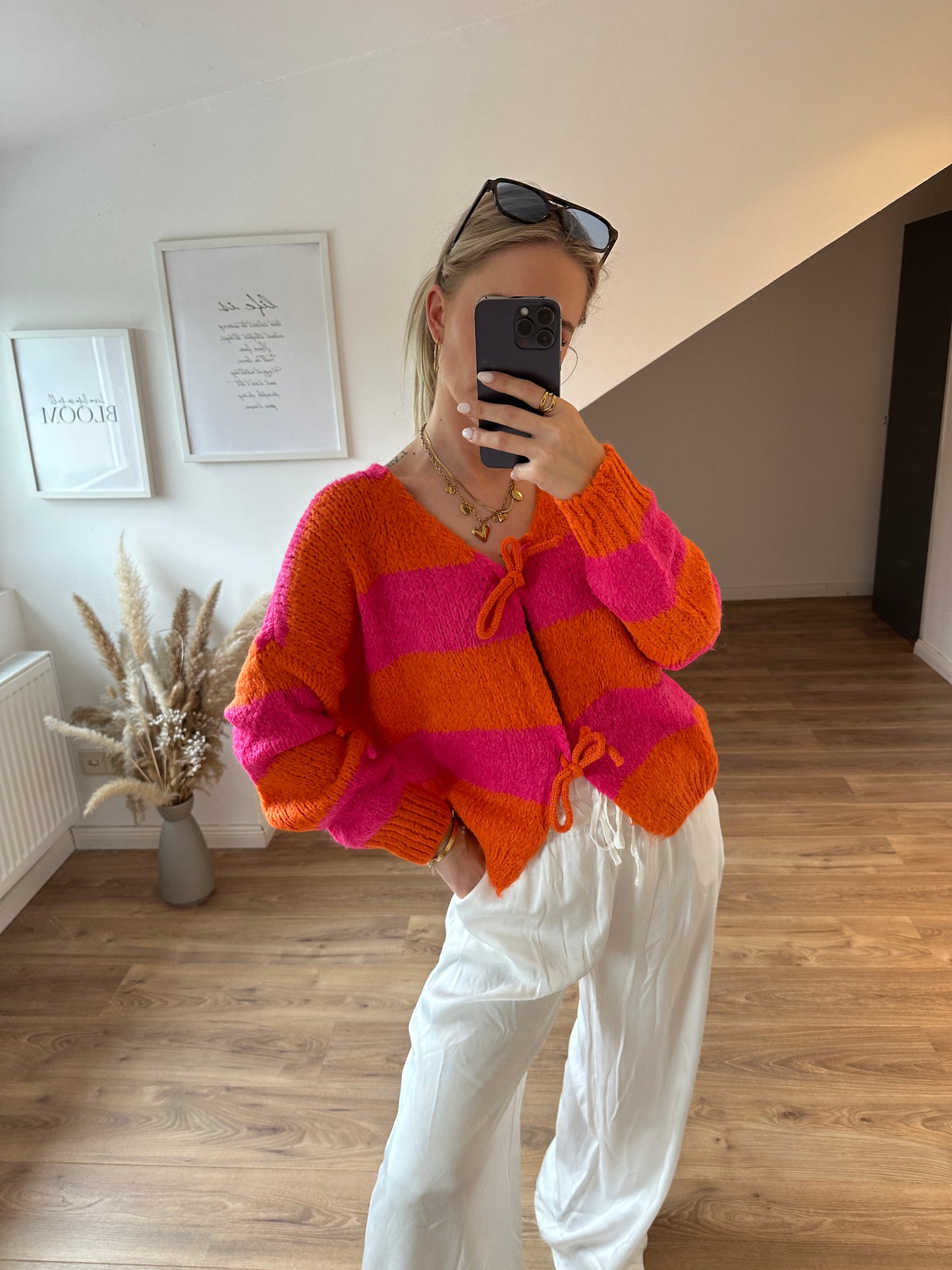Knoten Cardigan "Leni" Streifi Türkis Beige