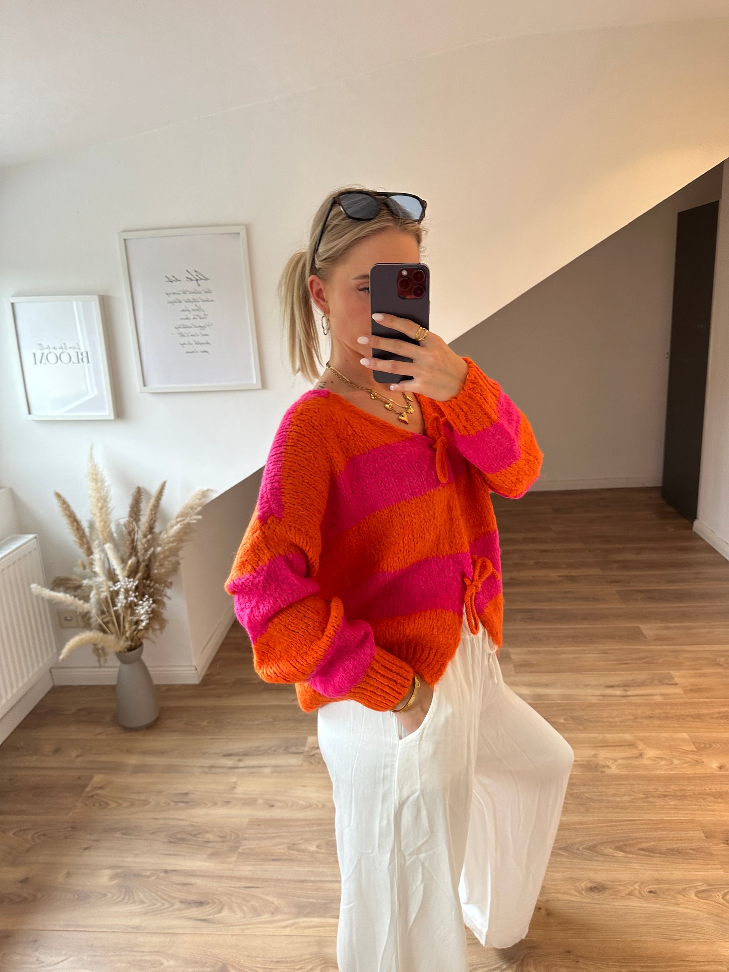 Knoten Cardigan "Leni" Streifi Türkis Beige