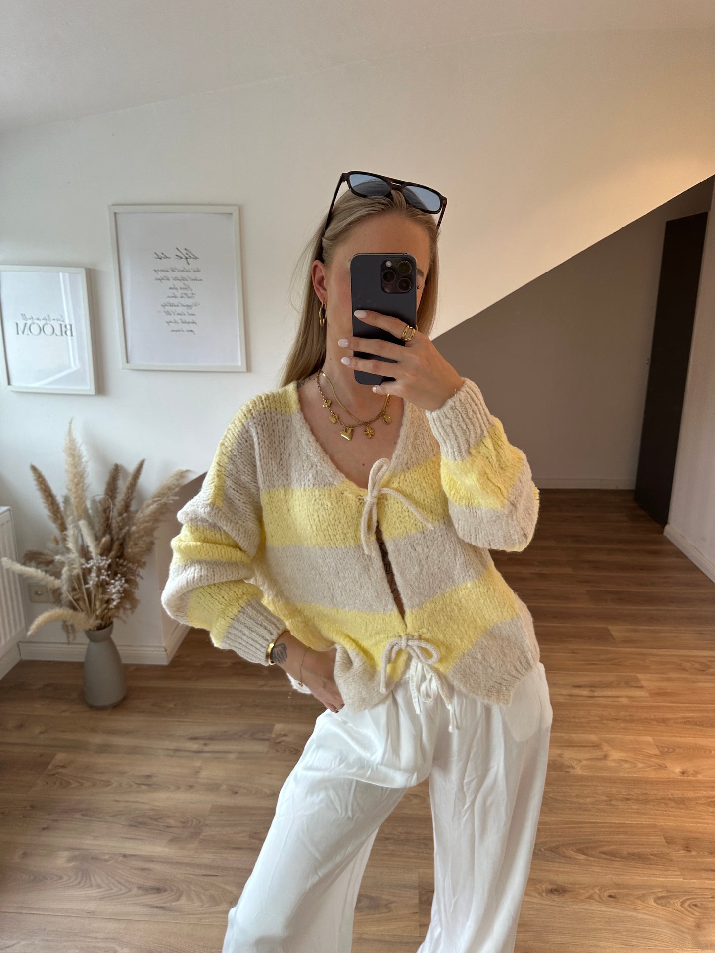 Knoten Cardigan "Leni" Streifi Türkis Beige