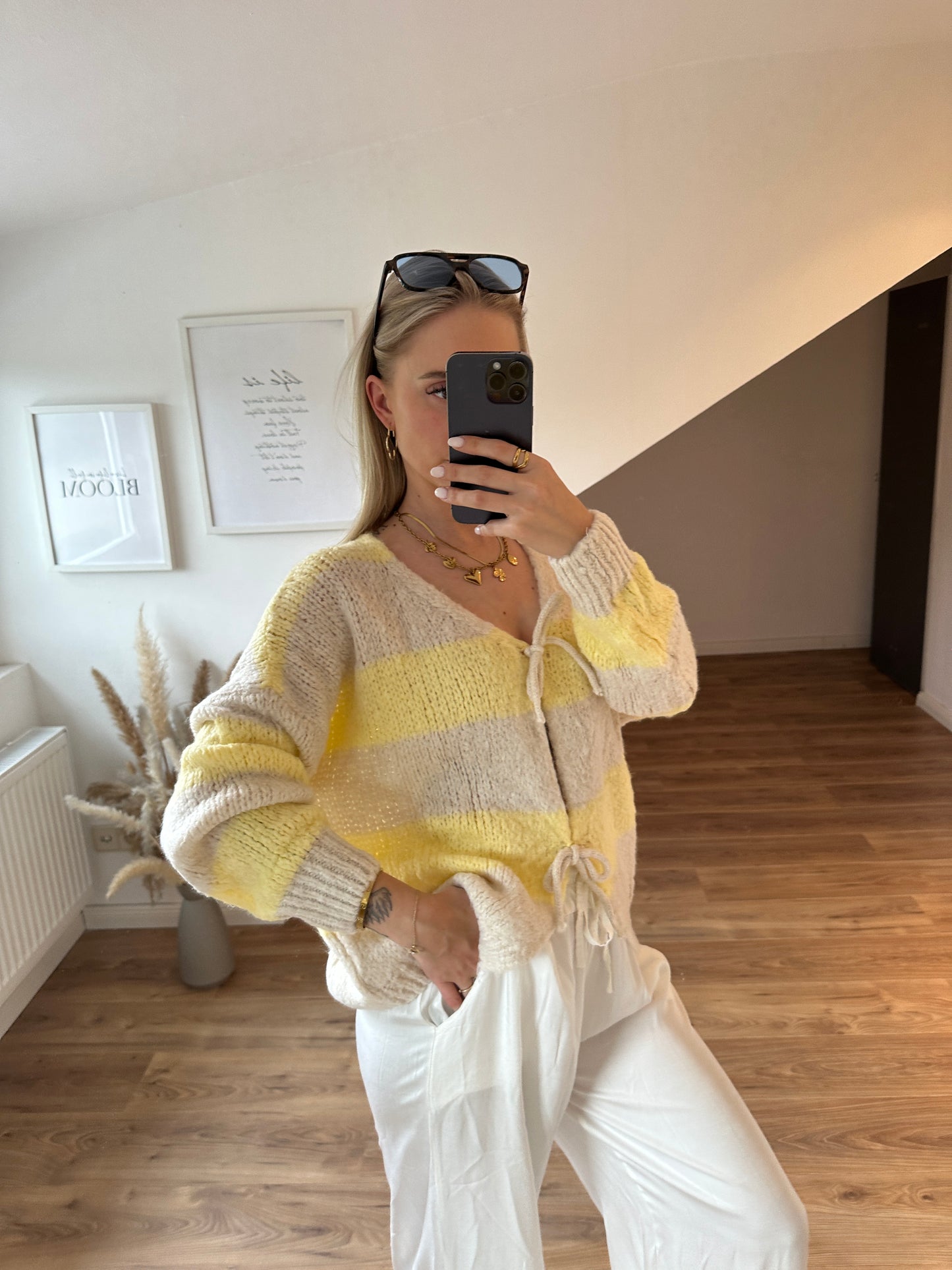 Knoten Cardigan "Leni" Streifi Türkis Beige