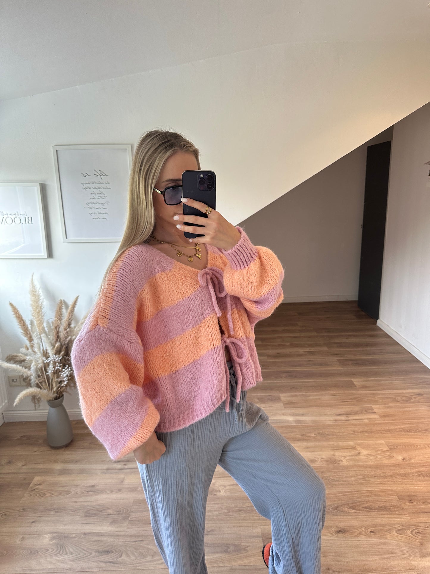 Knoten Cardigan "Leni" Streifi Türkis Beige