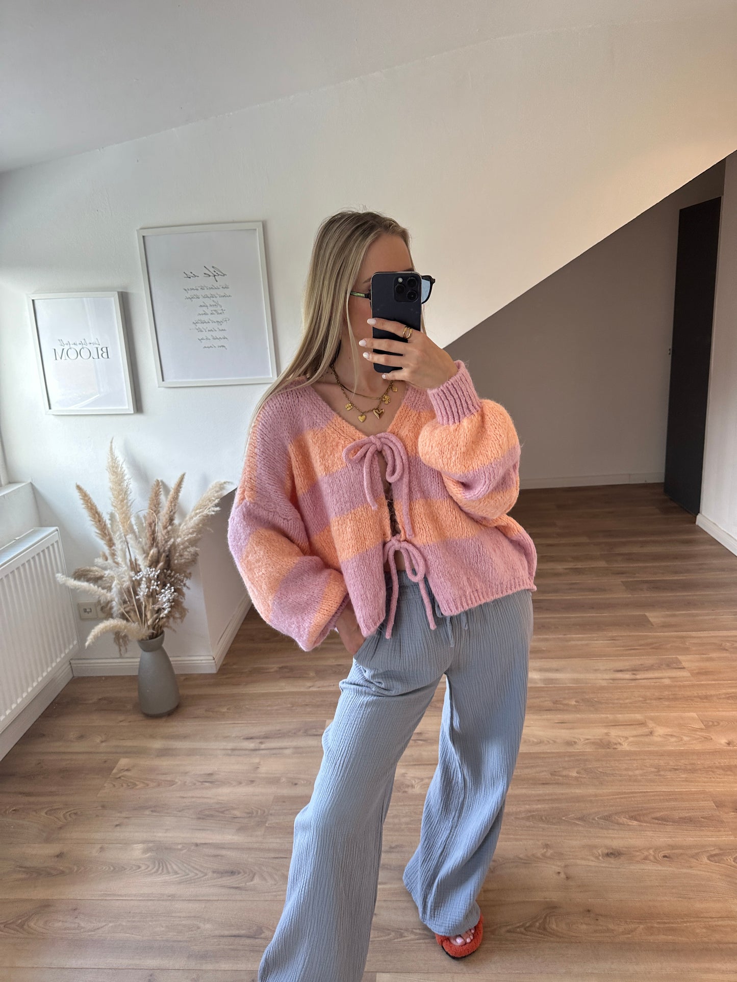 Knoten Cardigan "Leni" Streifi Türkis Beige