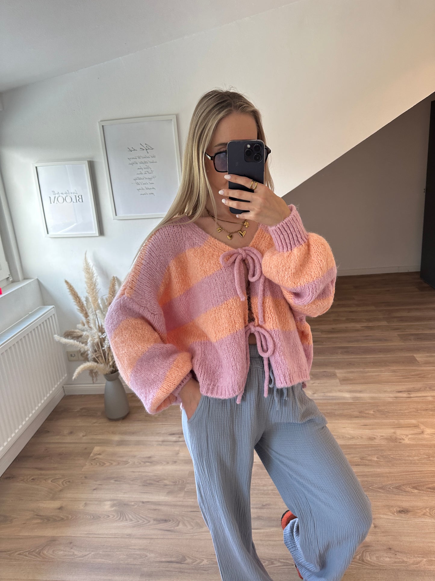 Knoten Cardigan "Leni" Streifi Türkis Beige