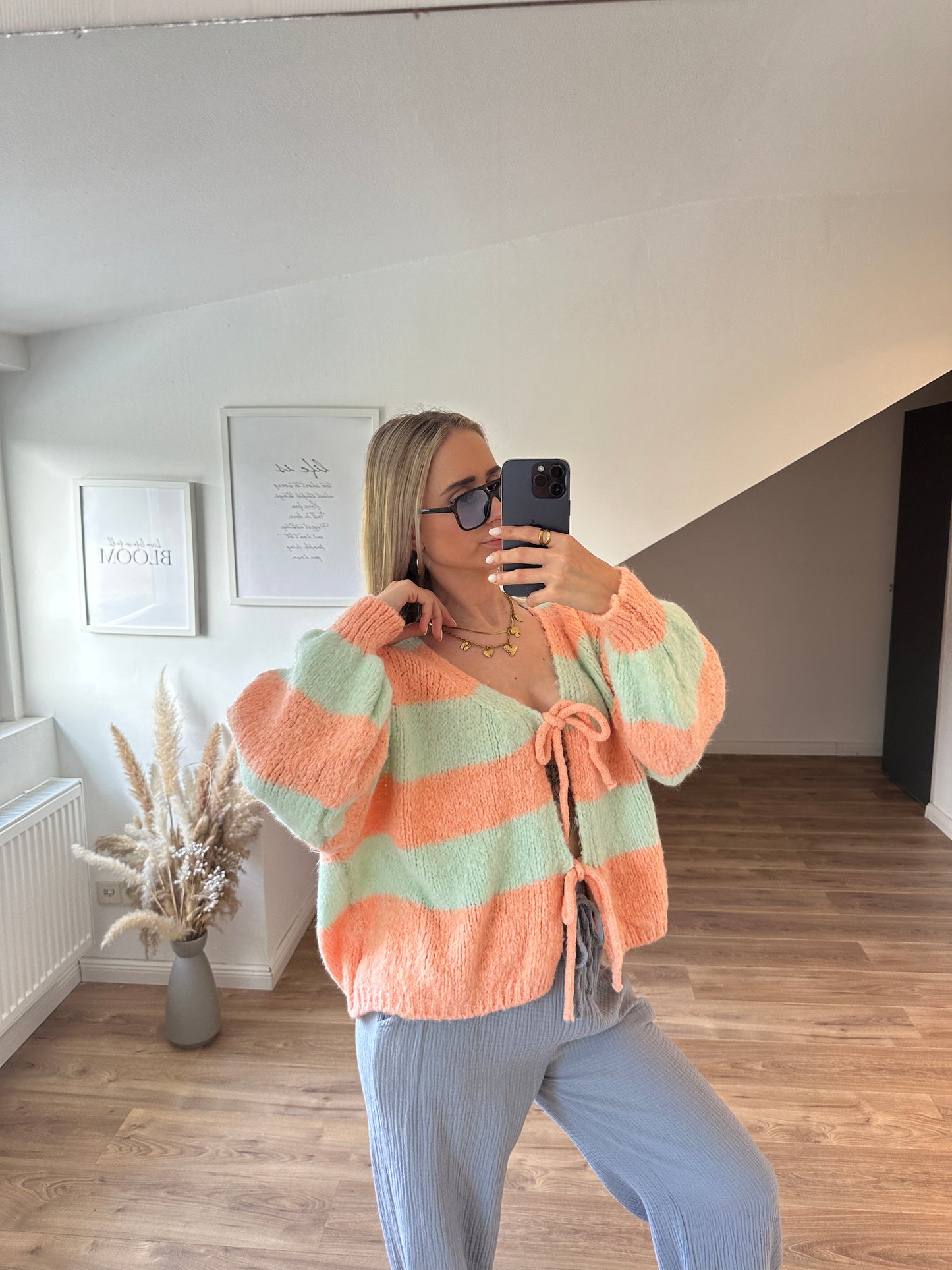 Knoten Cardigan "Leni" Streifi Türkis Beige
