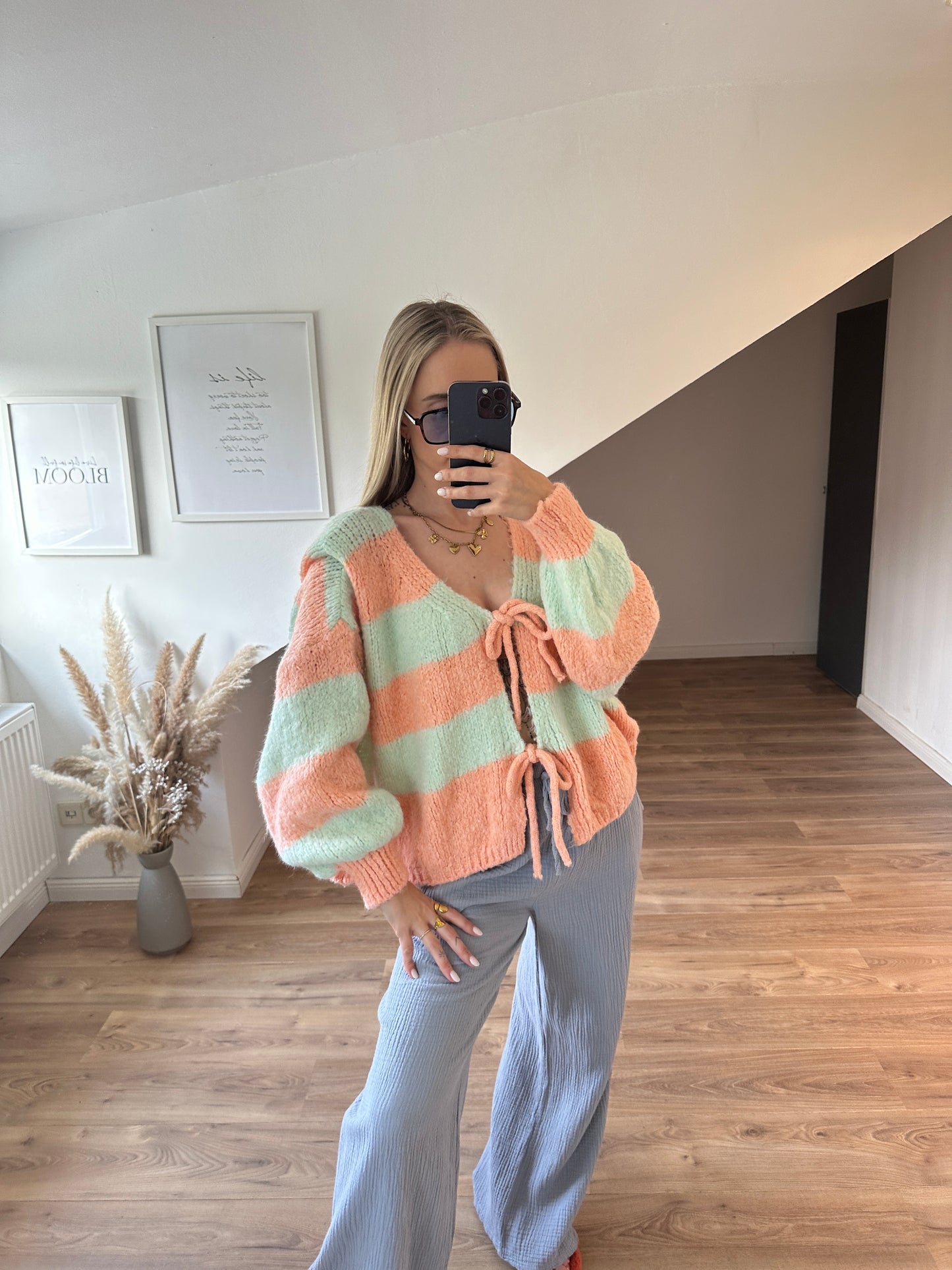 Knoten Cardigan "Leni" Streifi Türkis Beige