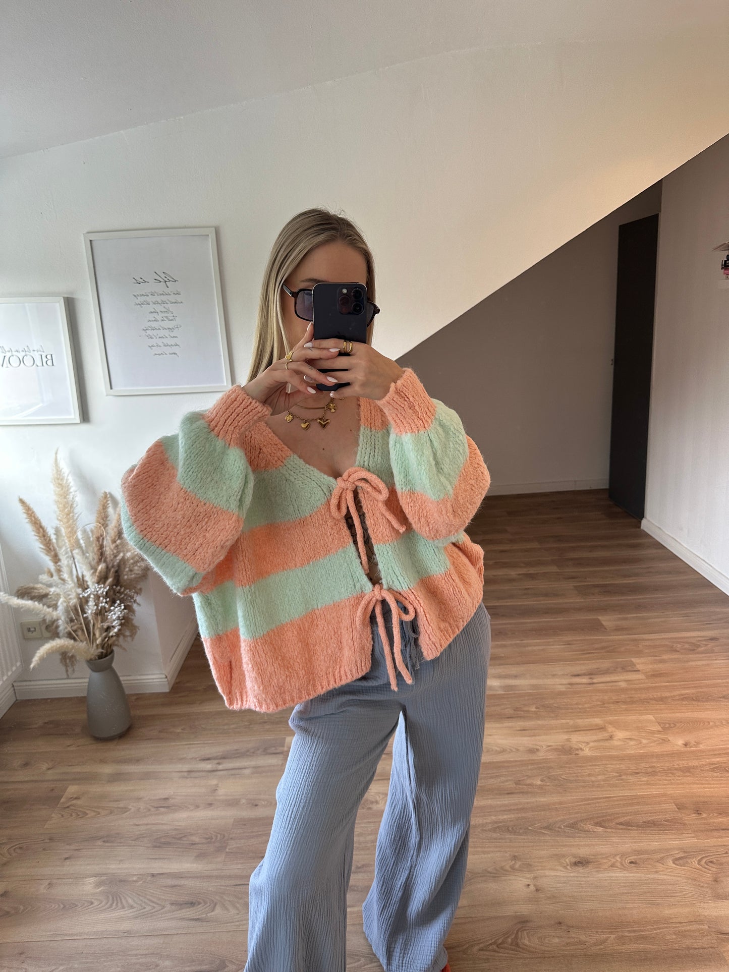 Knoten Cardigan "Leni" Streifi Türkis Beige