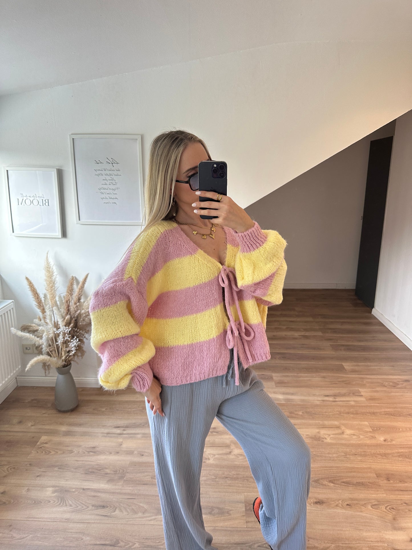 Knoten Cardigan "Leni" Streifi Türkis Beige