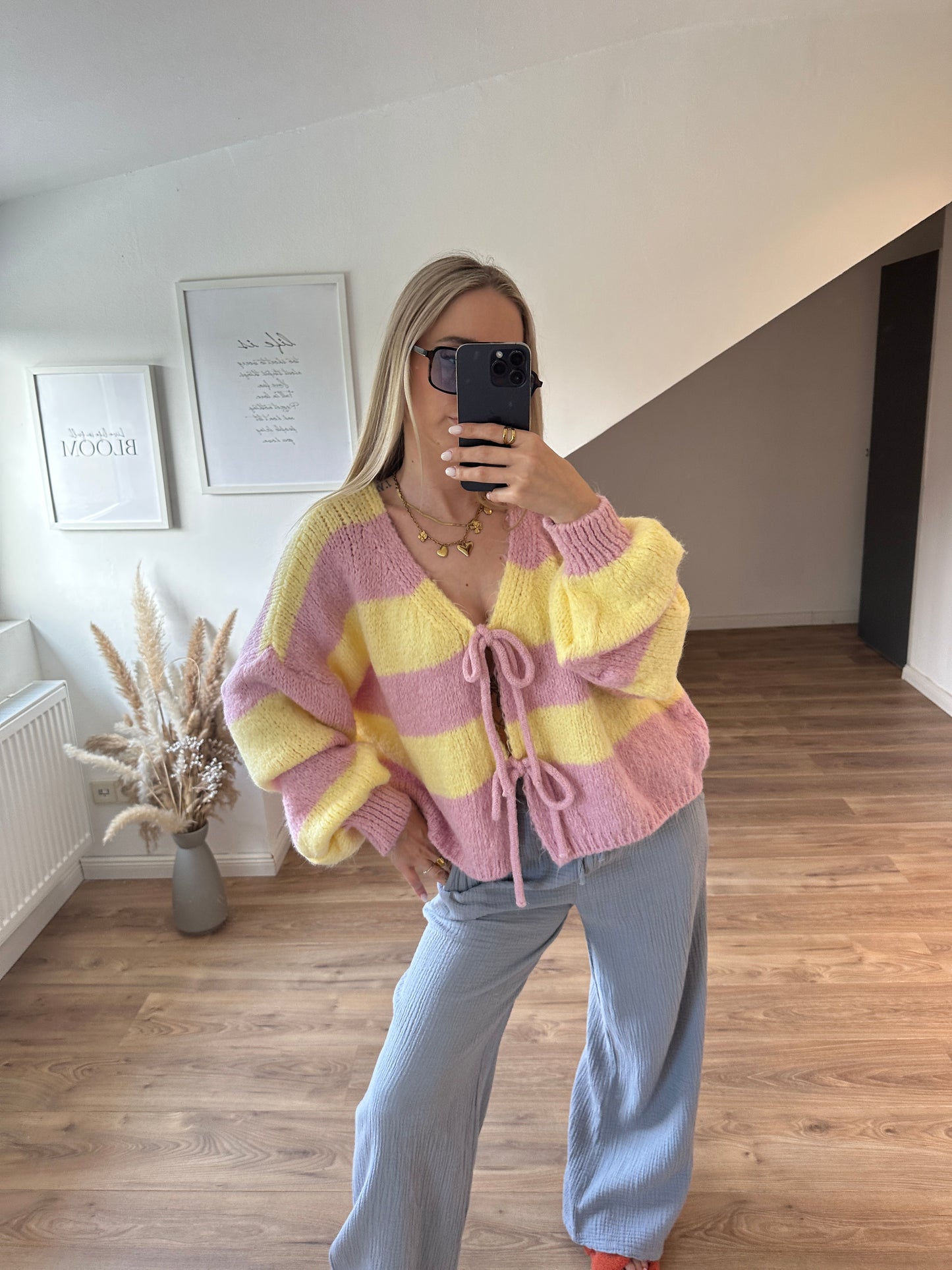 Knoten Cardigan "Leni" Streifi Türkis Beige