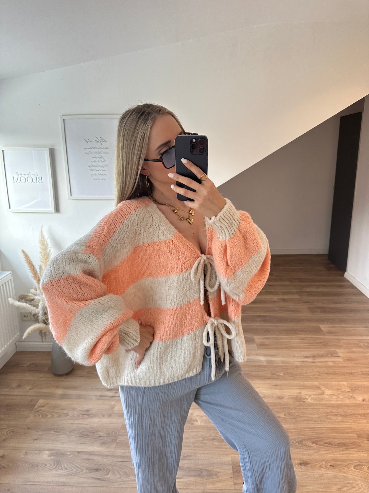 Knoten Cardigan "Leni" Streifi Türkis Beige